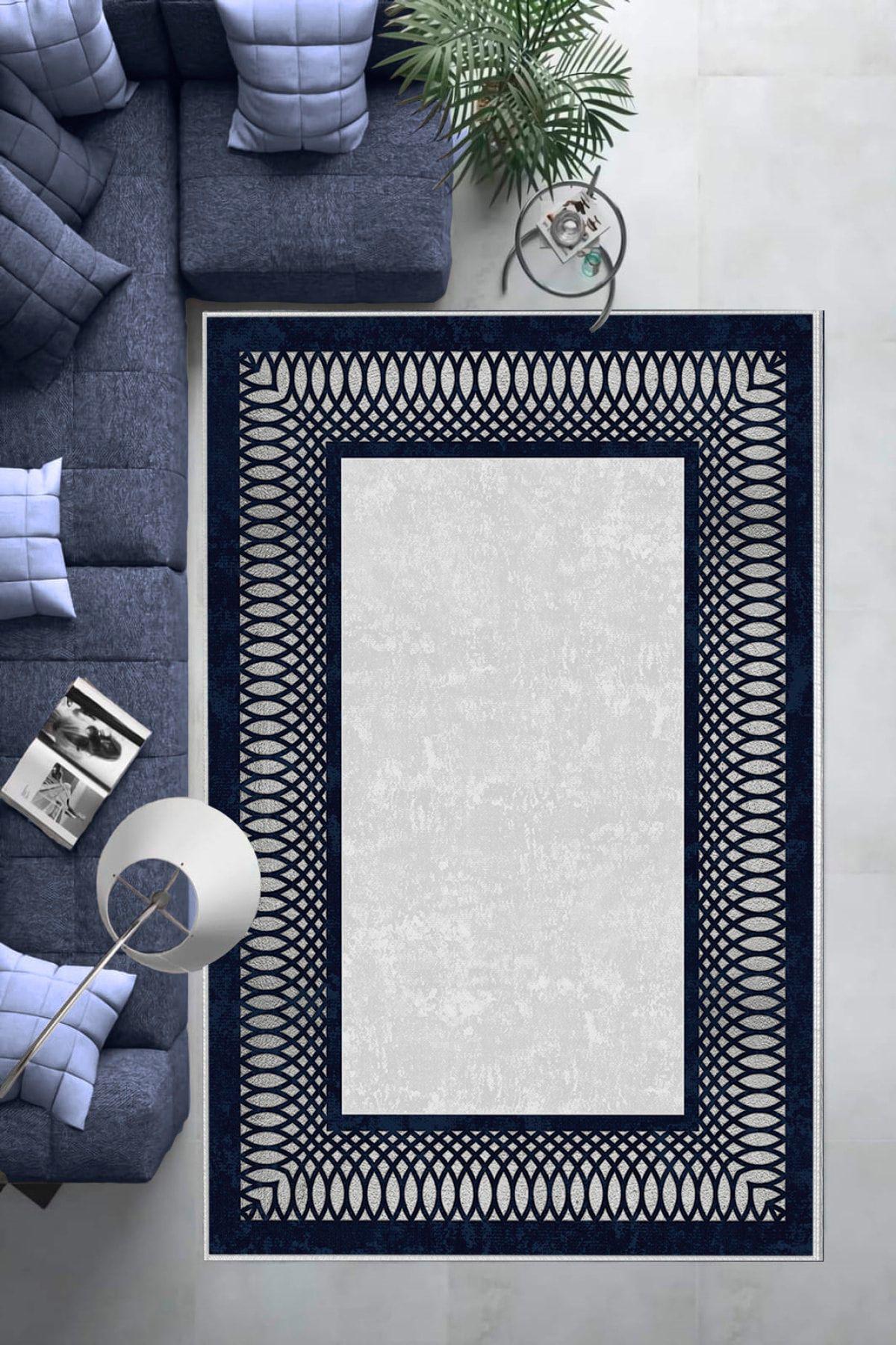 Aldora B1226 Altın-Gri 9 mm Deri Toz Tutmaz Yıkanabilir İnce Kaymaz Deri Taban Dikdörtgen Makine Dokuma Salon Halısı 80x150 cm