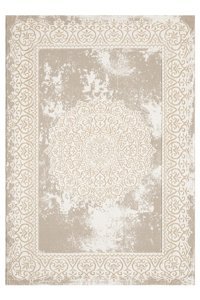 Alpina Home Echo Krem 7 mm Polyester Yıkanabilir İnce Kaymaz Jüt Taban Dikdörtgen Makine Dokuma Salon Halısı 75x300 cm