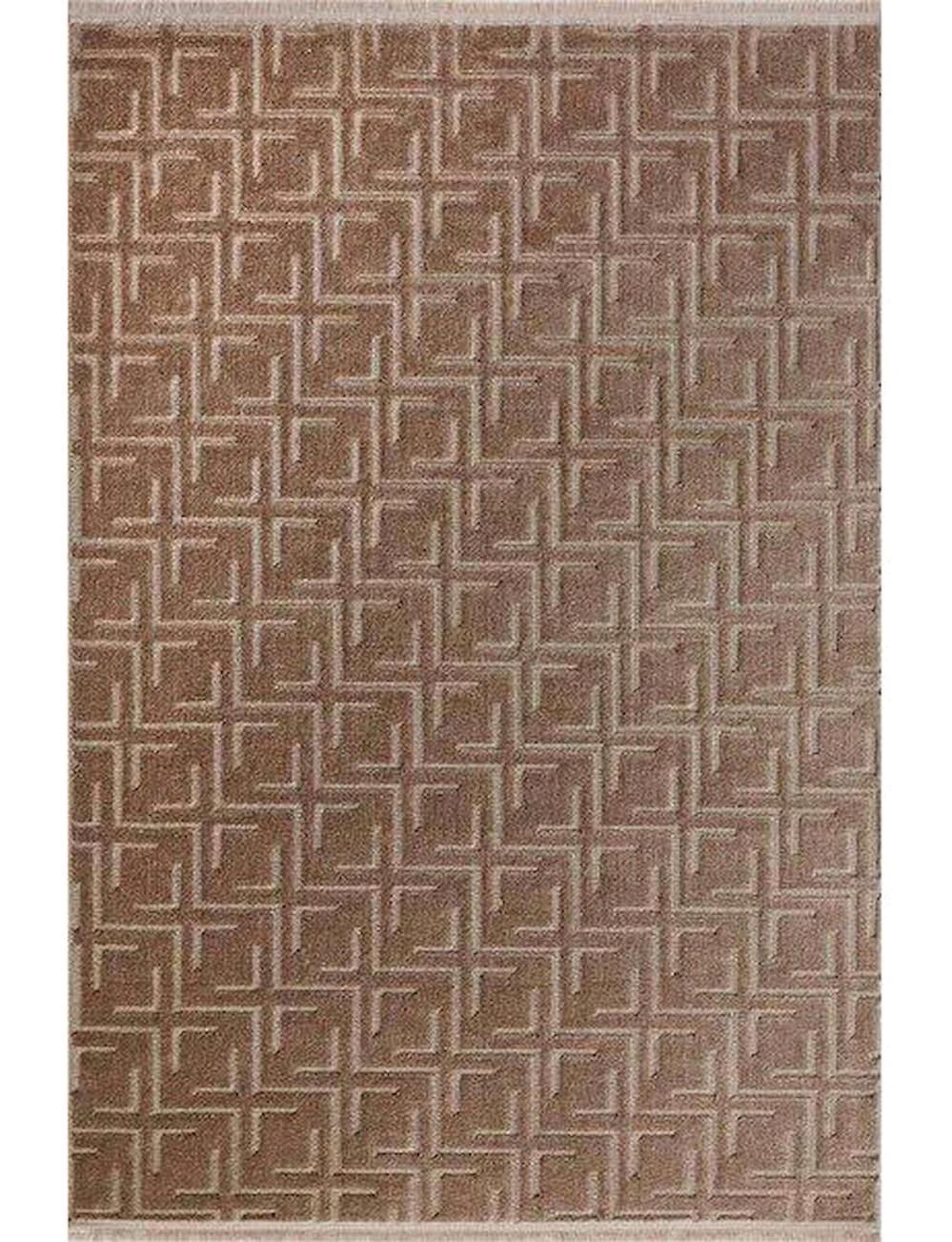 Gümüşsuyu Deco Geo 15868 Kahverengi 10 mm Pamuk-Polyester Toz Tutmaz Yıkanabilir Kalın Kaymaz Dikdörtgen Makine Dokuma Salon Halısı 100x450 cm