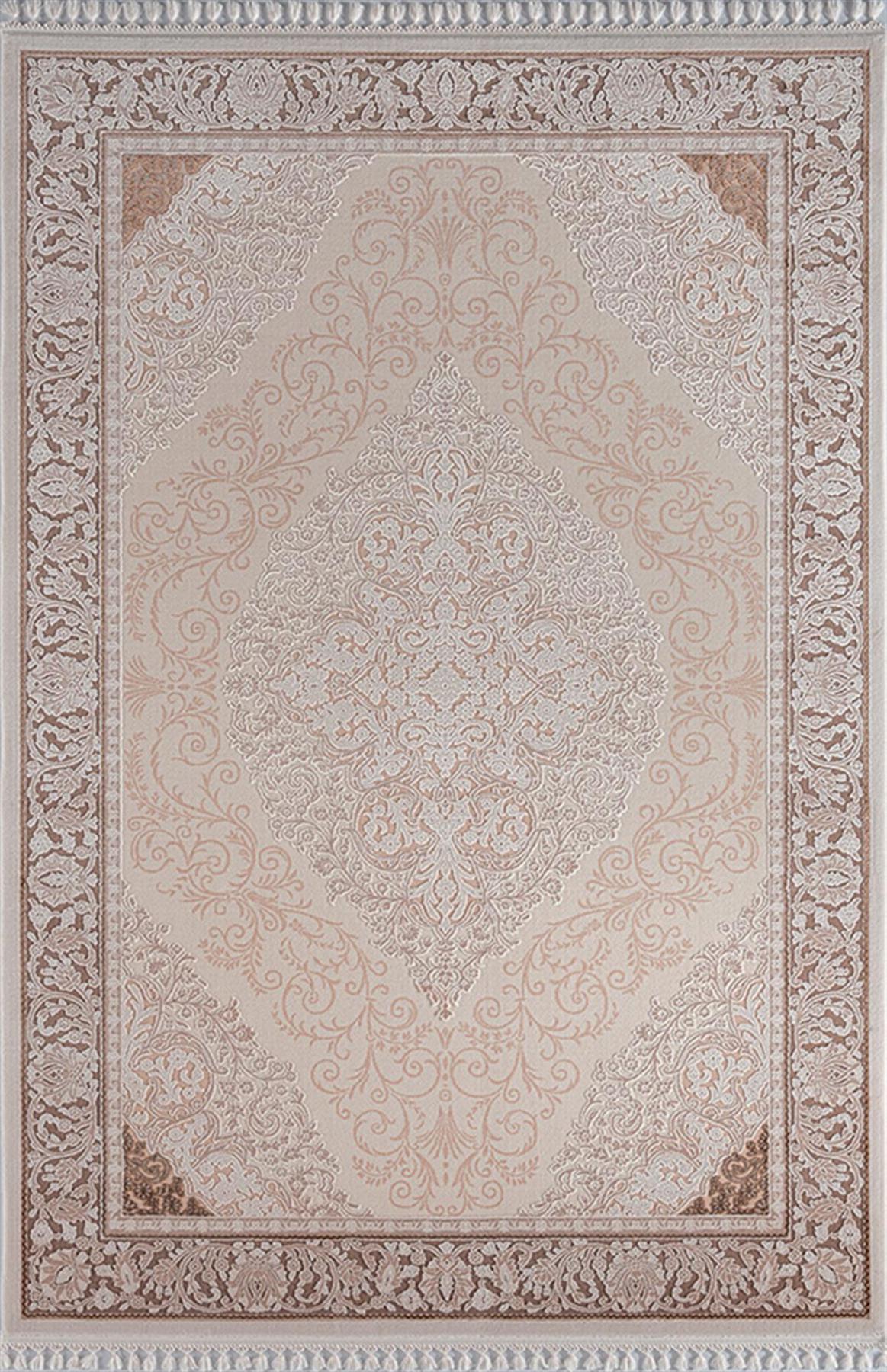 Sanat Halı Delüks 6979 Kahverengi 14 mm Akrilik Yıkanabilir Kalın Kaymaz Lateks Taban Dikdörtgen Makine Dokuma Salon Halısı 120x120 cm