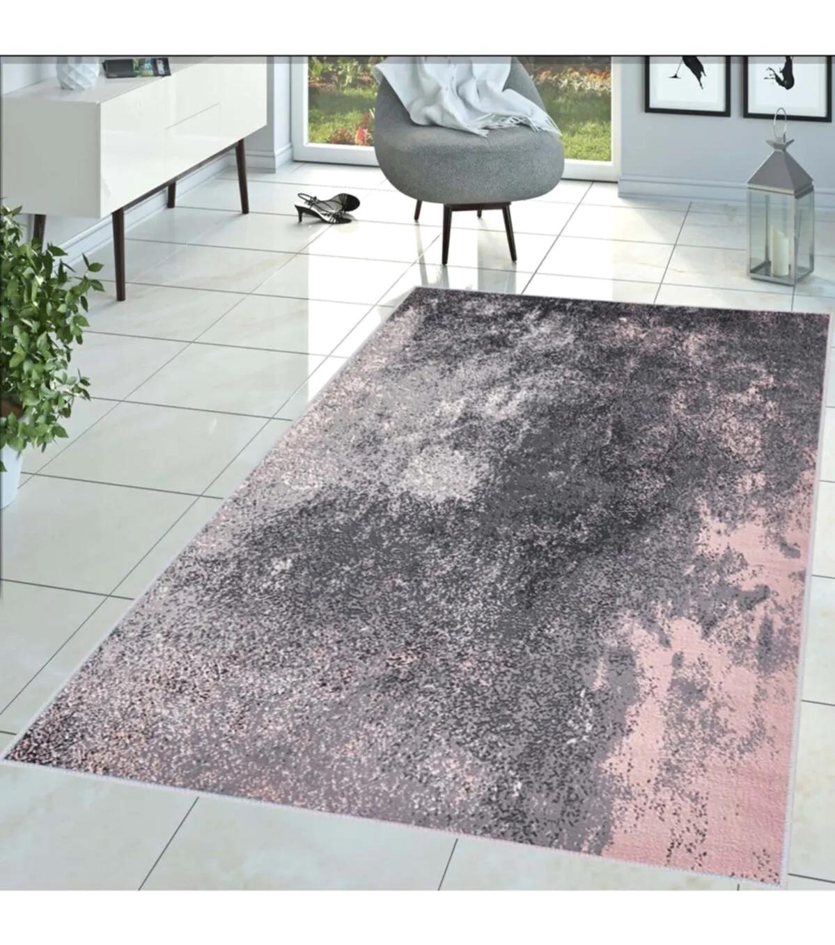 Rovigo Home RVG1429 Çok Renkli 8 mm Polyester Antibakteriyel-Leke Tutmaz-Toz Tutmaz Yıkanabilir İnce Kaymaz Dot Taban Dikdörtgen Makine Dokuma Salon Halısı 120x180 cm