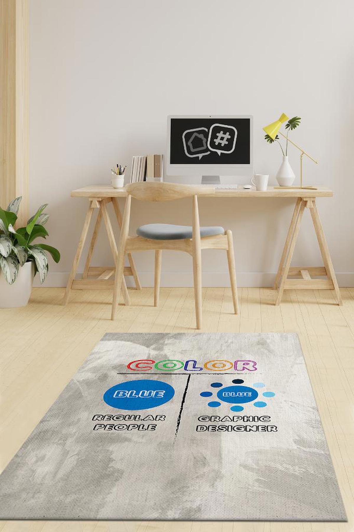 Homshtag Bej 4 mm Pamuk Antistatik Yıkanabilir İnce Kaymaz Dikdörtgen Makine Dokuma Çalışma Odası Halısı 100x150 cm