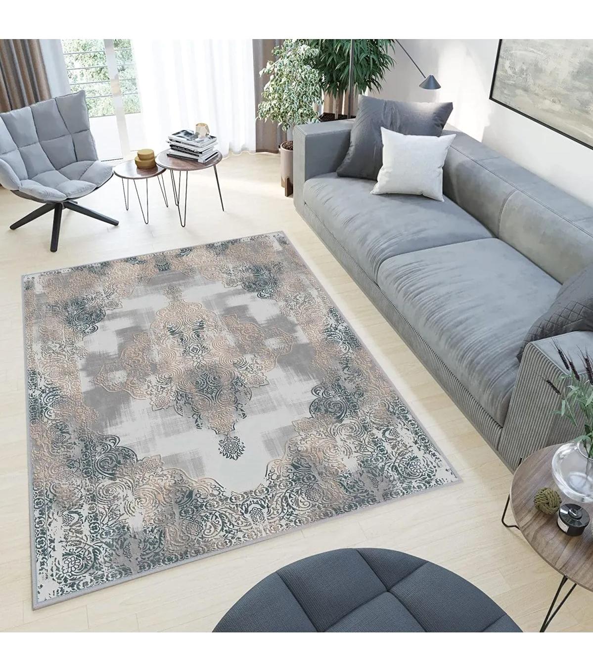 Rovigo Home RVG0518 Gri 8 mm Polyester Antibakteriyel-Leke Tutmaz-Toz Tutmaz Yıkanabilir İnce Kaymaz Dot Taban Dikdörtgen Makine Dokuma Salon Halısı 160x230 cm