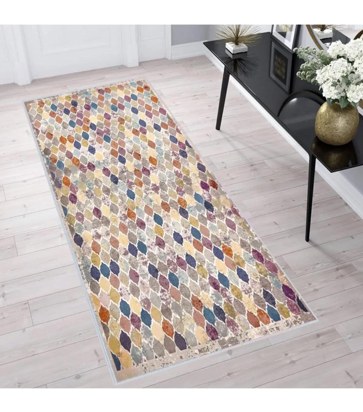 Rovigo Home RVG1628 Çok Renkli 8 mm Polyester Antibakteriyel-Leke Tutmaz-Toz Tutmaz Yıkanabilir İnce Kaymaz Dot Taban Dikdörtgen Makine Dokuma Salon Halısı 130x190 cm