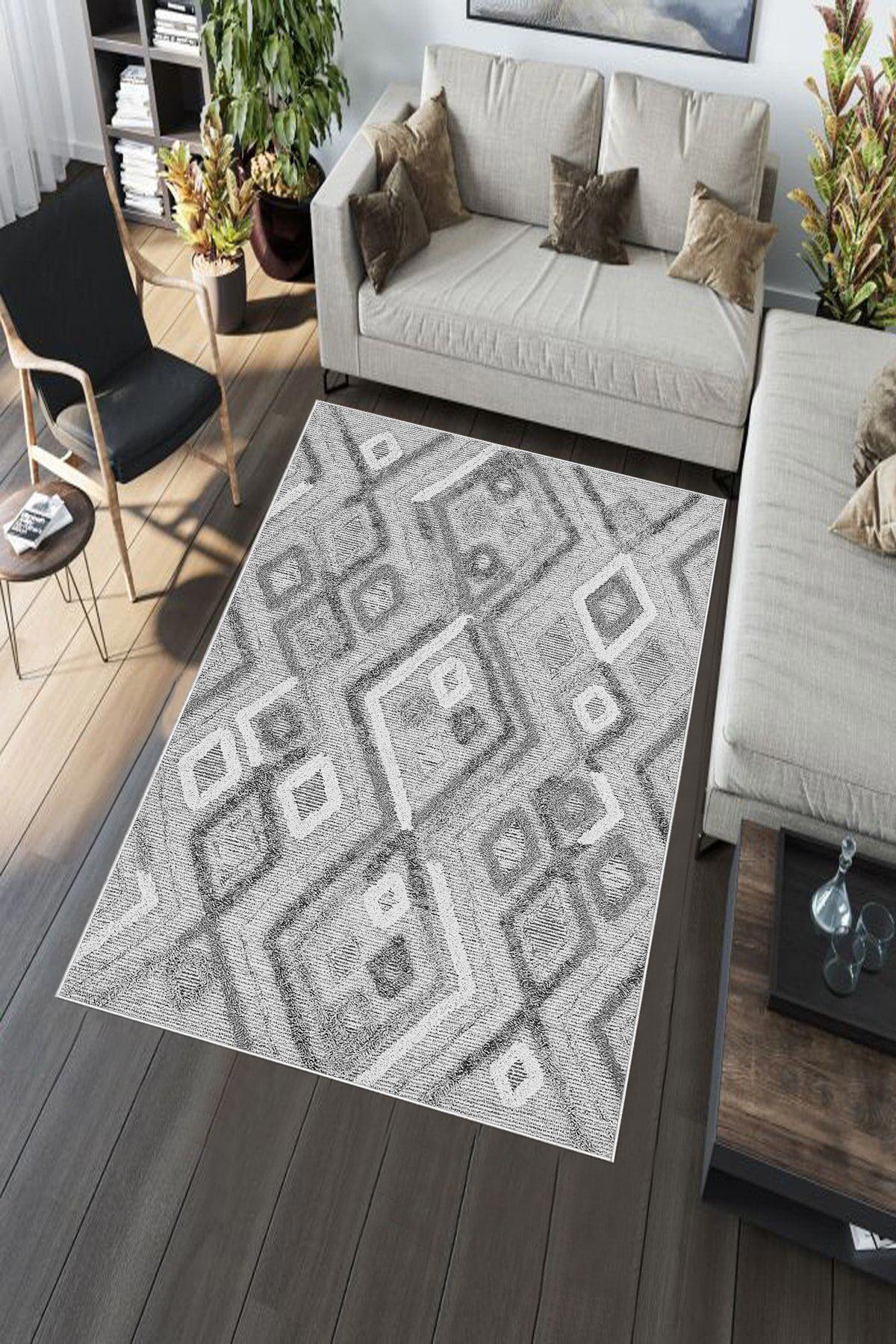 Aldora A278 Gri 9 mm Deri Toz Tutmaz Yıkanabilir İnce Kaymaz Pamuk Taban Dikdörtgen Makine Dokuma Salon Halısı 160x235 cm