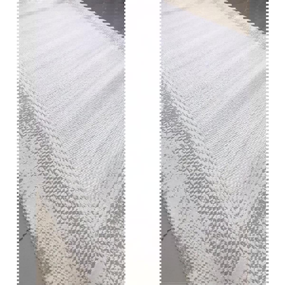 Merinos Rodin 60894 Beyaz-Gri 8 mm Akrilik Toz tutmaz Yıkanabilir İnce Kaymaz Dikdörtgen Makine Dokuma Salon Halısı