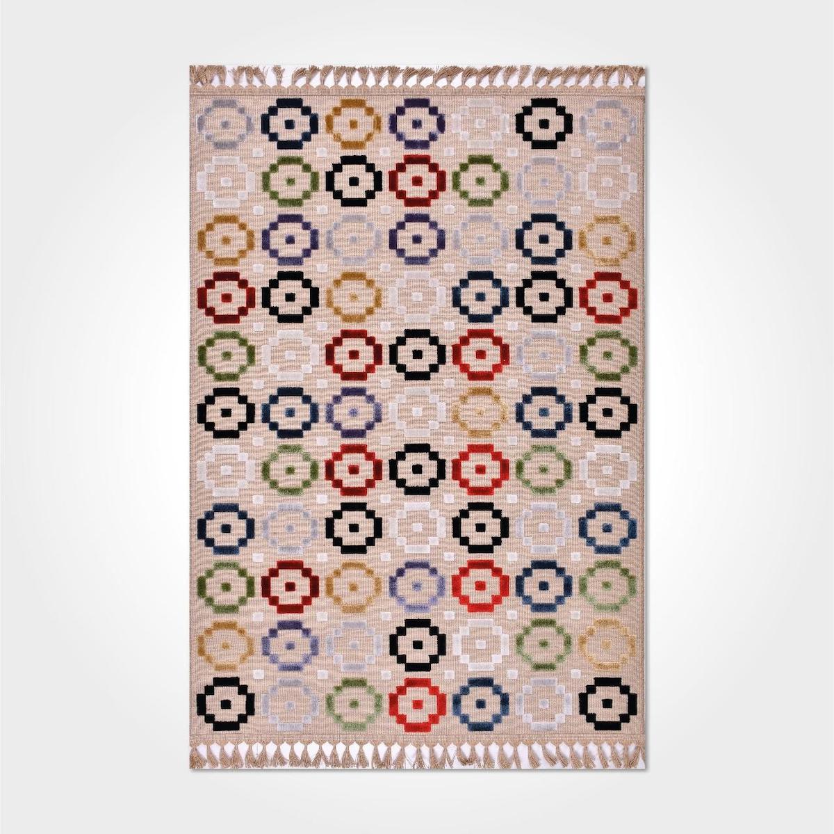 Kreasyon Halı 9238 Krem Yıkanabilir Geometrik Dikdörtgen Makine Dokuma Salon Halısı 180x250 cm