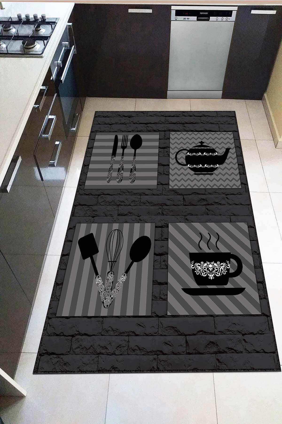 Viva Home AR818 Füme 7 mm Mikropolyester Silinebilir Yıkanabilir Kaymaz Dikdörtgen Makine Dokuma Salon Halısı 100x200 cm