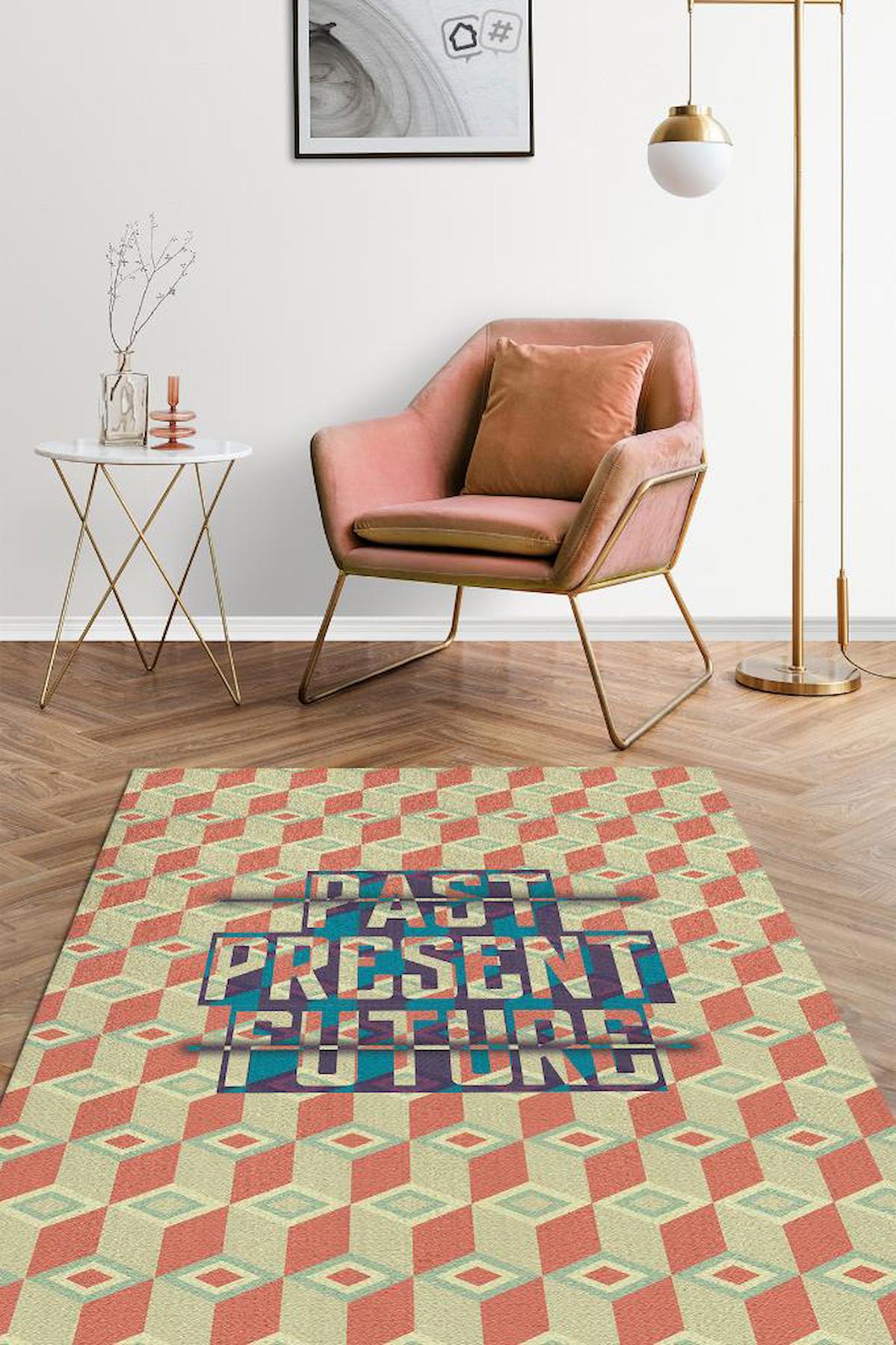 Homshtag Bu Gün Krem 4 mm Pamuk Antistatik Yıkanabilir İnce Kaymaz Dikdörtgen Makine Dokuma Salon Halısı 170x240 cm