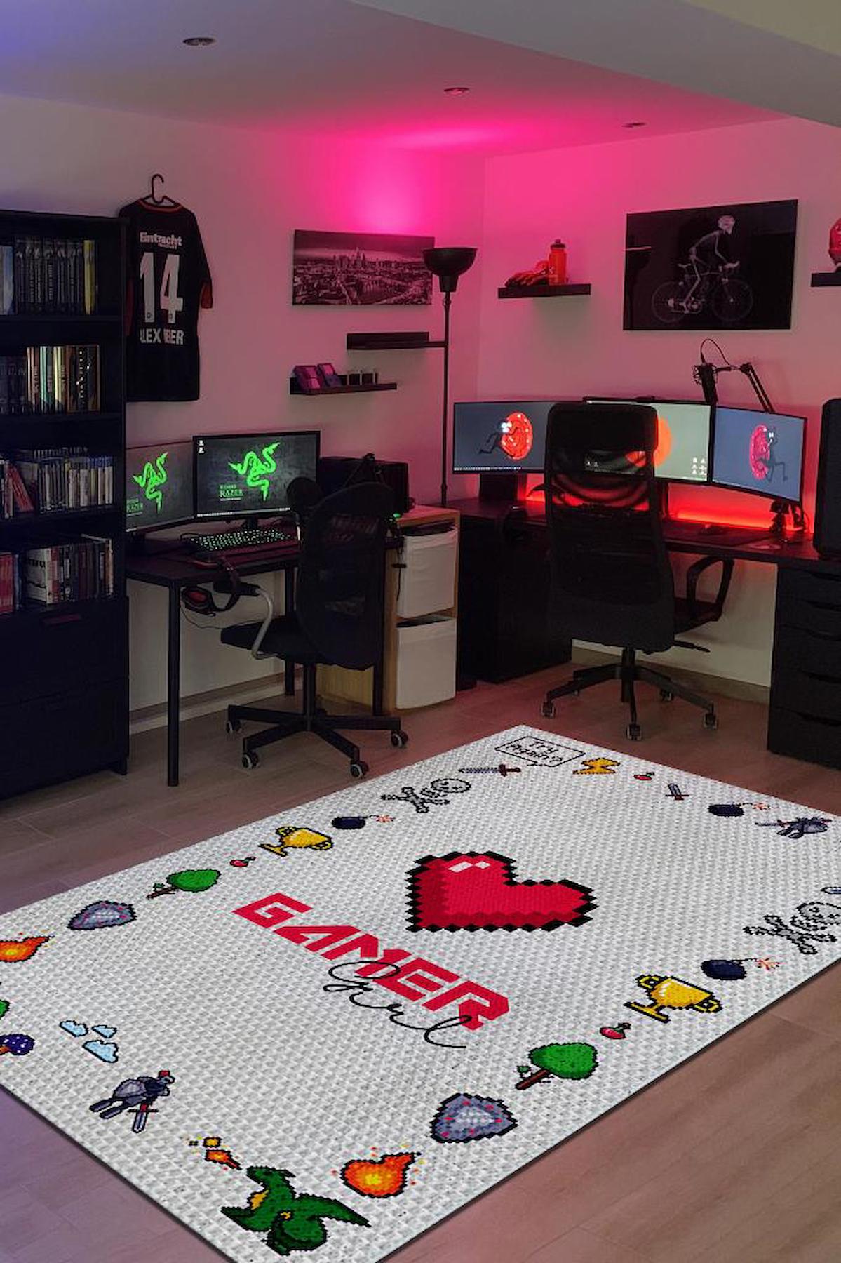 Homshtag Oyuncu Kız Çok Renkli 4 mm Pamuk Antistatik Yıkanabilir İnce Kaymaz Dikdörtgen Makine Dokuma Genç Odası Halısı 80x150 cm