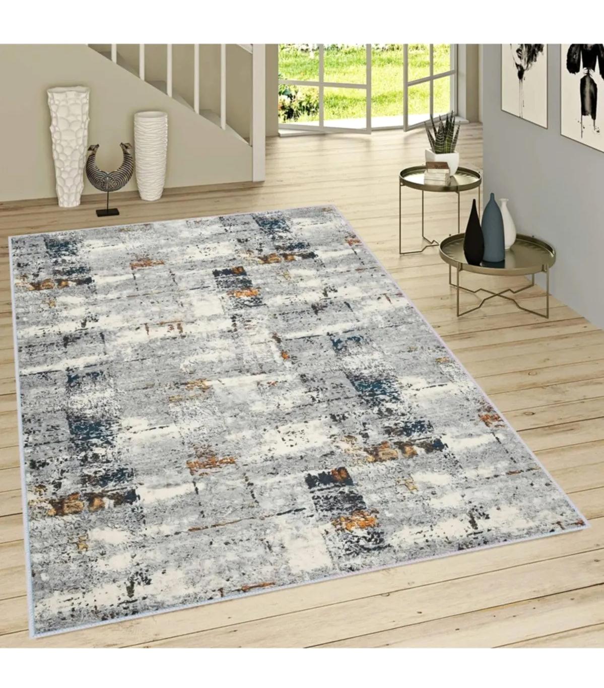 Rovigo Home RVG1720 Gri 8 mm Polyester Antibakteriyel-Leke Tutmaz-Toz Tutmaz Yıkanabilir İnce Kaymaz Dot Taban Dikdörtgen Makine Dokuma Salon Halısı 80x350 cm