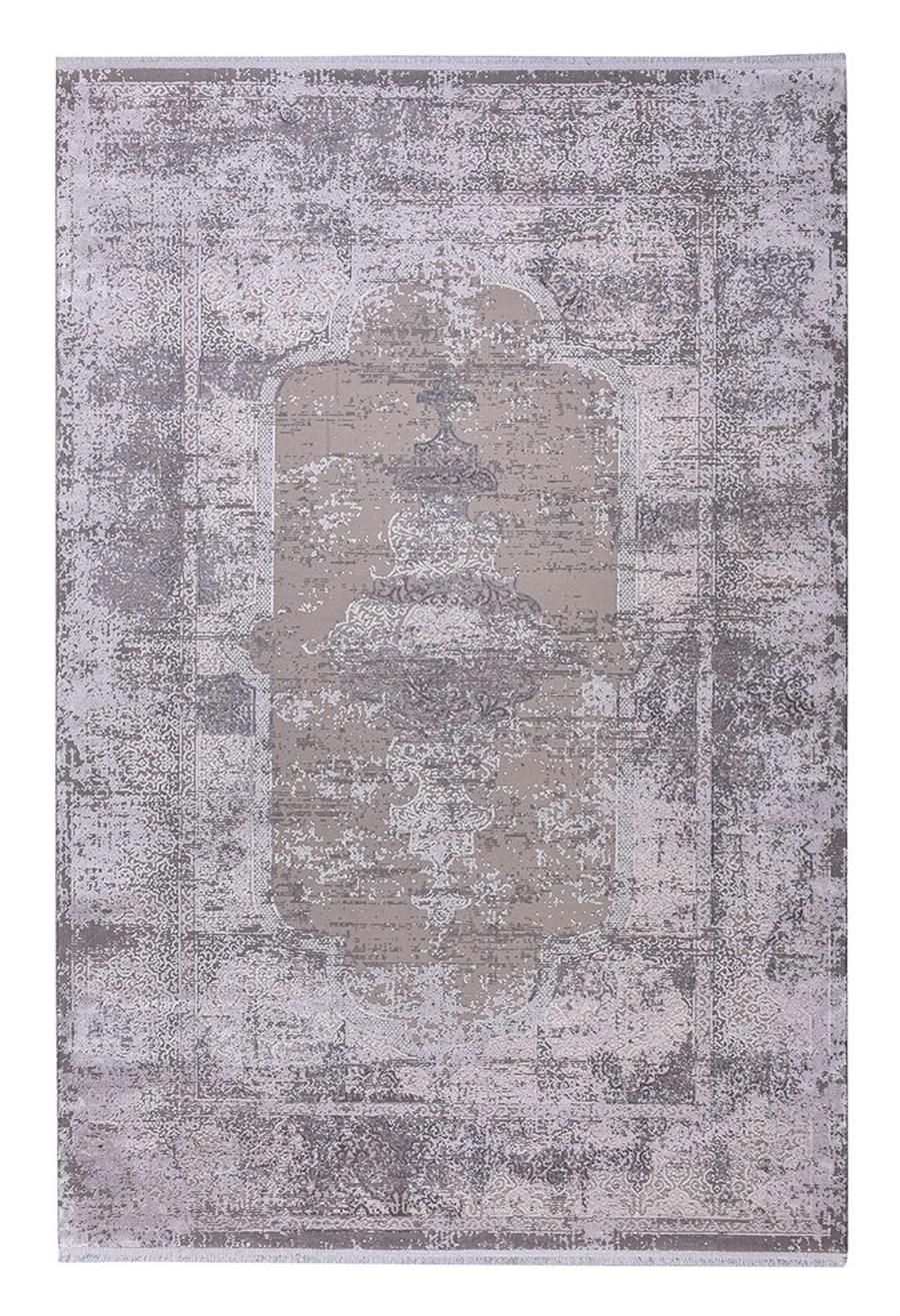Kreasyon Halı Biblos 9307 Gri 30 mm Polipropilen Antialerjenik Yıkanabilir Kalın Kaymaz Jüt Taban Dikdörtgen Makine Dokuma Salon Halısı 80x300 cm