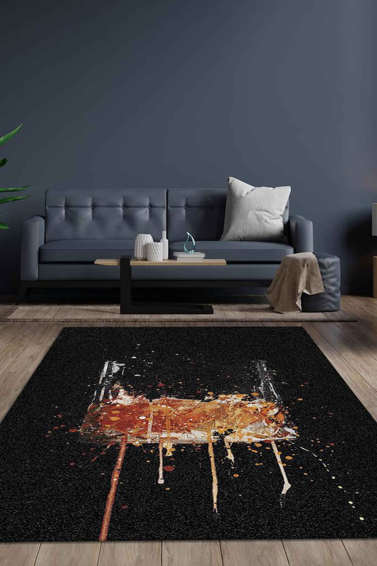 Homshtag Splash Shot Çok Renkli 4 mm Pamuk Antistatik Yıkanabilir İnce Kaymaz Dikdörtgen Makine Dokuma Salon Halısı 100x150 cm