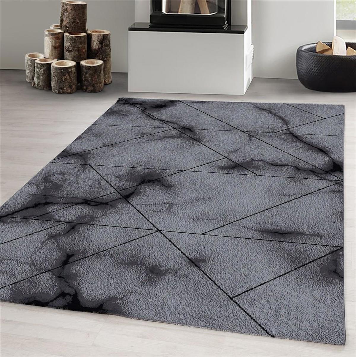 Red Halı Gri 9 mm Polipropilen Antibakteriyel Yıkanabilir Kalın Kaymaz Jüt Taban Dikdörtgen Makine Dokuma Salon Halısı 120x180 cm