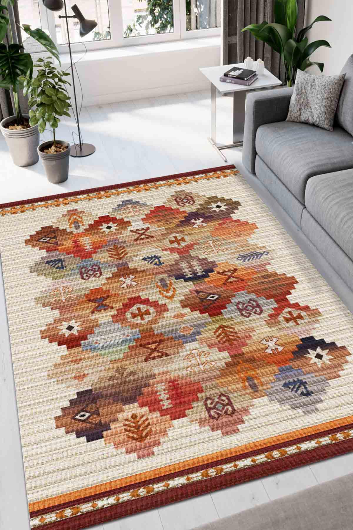 Latte Dizayn Aden Krem 0.5 mm Pamuk Yıkanabilir İnce Kaymaz Jüt Taban Dikdörtgen Makine Dokuma Salon Halısı 80x250 cm