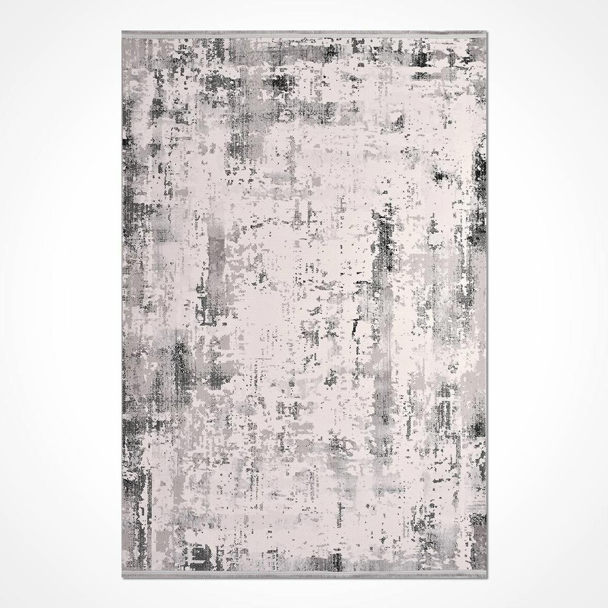 Crea Halı Silver 16553 Krem 6 mm Polyester Toz Tutmaz Yıkanabilir İnce Soyut Temalı Dikdörtgen Makine Dokuma Salon Halısı 140x200 cm