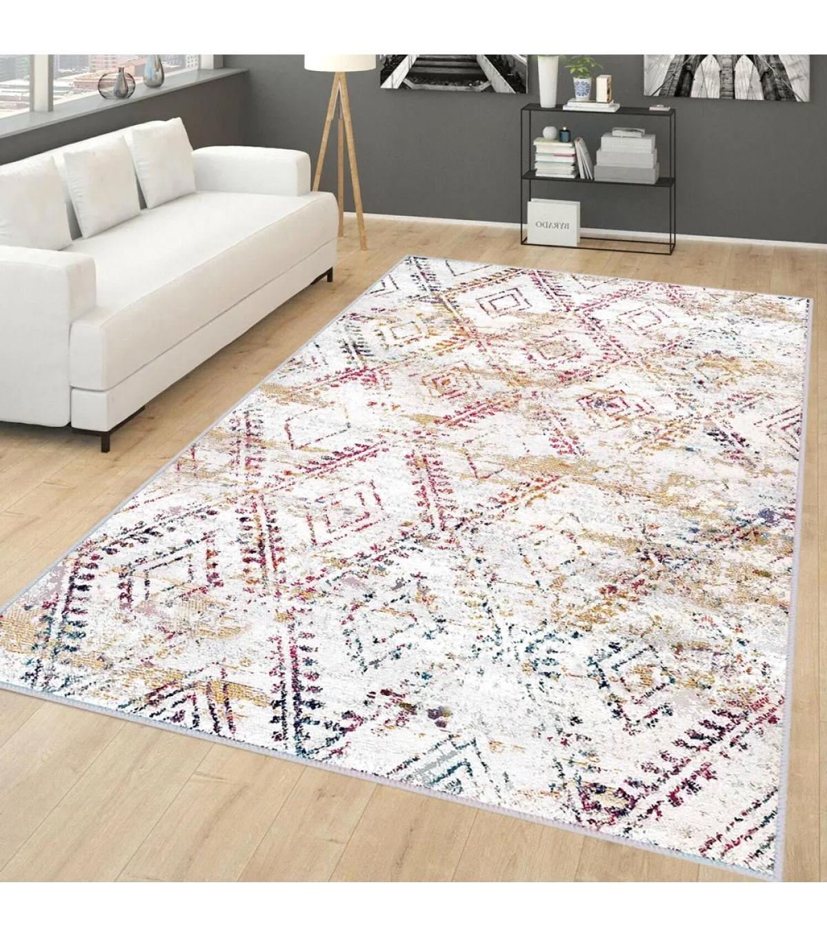 Rovigo Home RVG0268 Krem 8 mm Polyester Antibakteriyel-Leke Tutmaz-Toz Tutmaz Yıkanabilir İnce Kaymaz Dot Taban Dikdörtgen Makine Dokuma Salon Halısı 200x300 cm