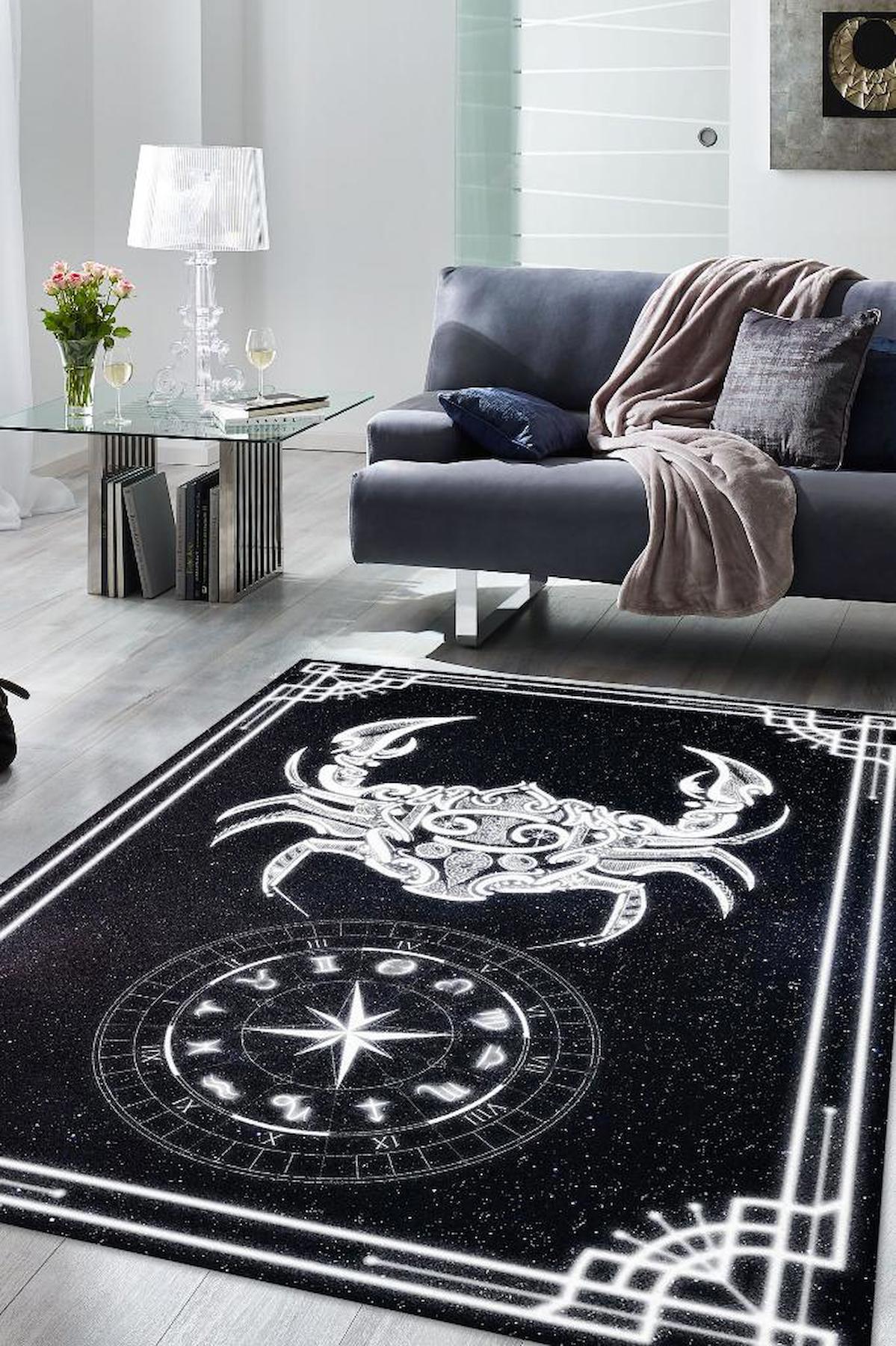 Homshtag Yengeç Burcu Krem 4 mm Pamuk Antistatik Yıkanabilir İnce Kaymaz Dikdörtgen Makine Dokuma Salon Halısı 200x290 cm