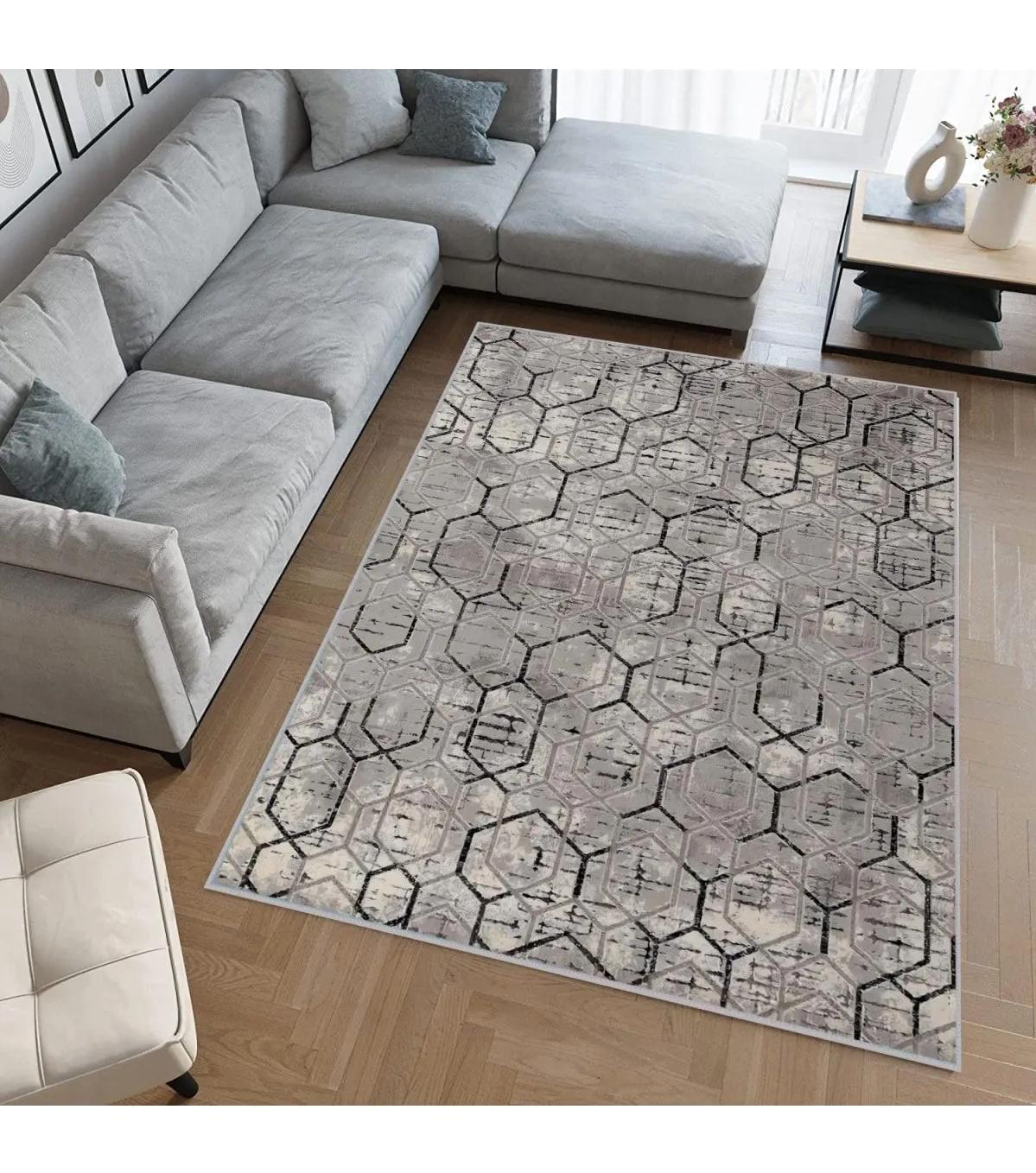 Rovigo Home RVG0619 Gri 8 mm Polyester Antibakteriyel-Leke Tutmaz-Toz Tutmaz Yıkanabilir İnce Kaymaz Dot Taban Dikdörtgen Makine Dokuma Salon Halısı 200x250 cm