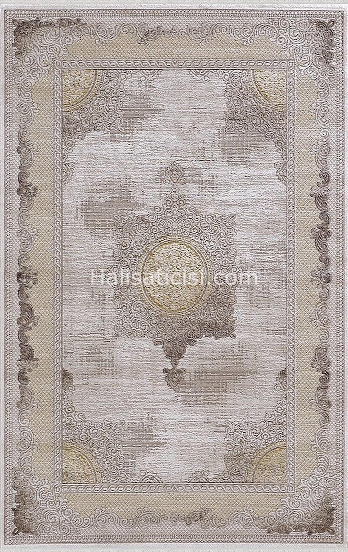 Merinos Diyez 34929 Krem 9 mm Akrilik Yıkanabilir İnce Kaymaz Dikdörtgen Makine Dokuma Salon Halısı 120x180 cm