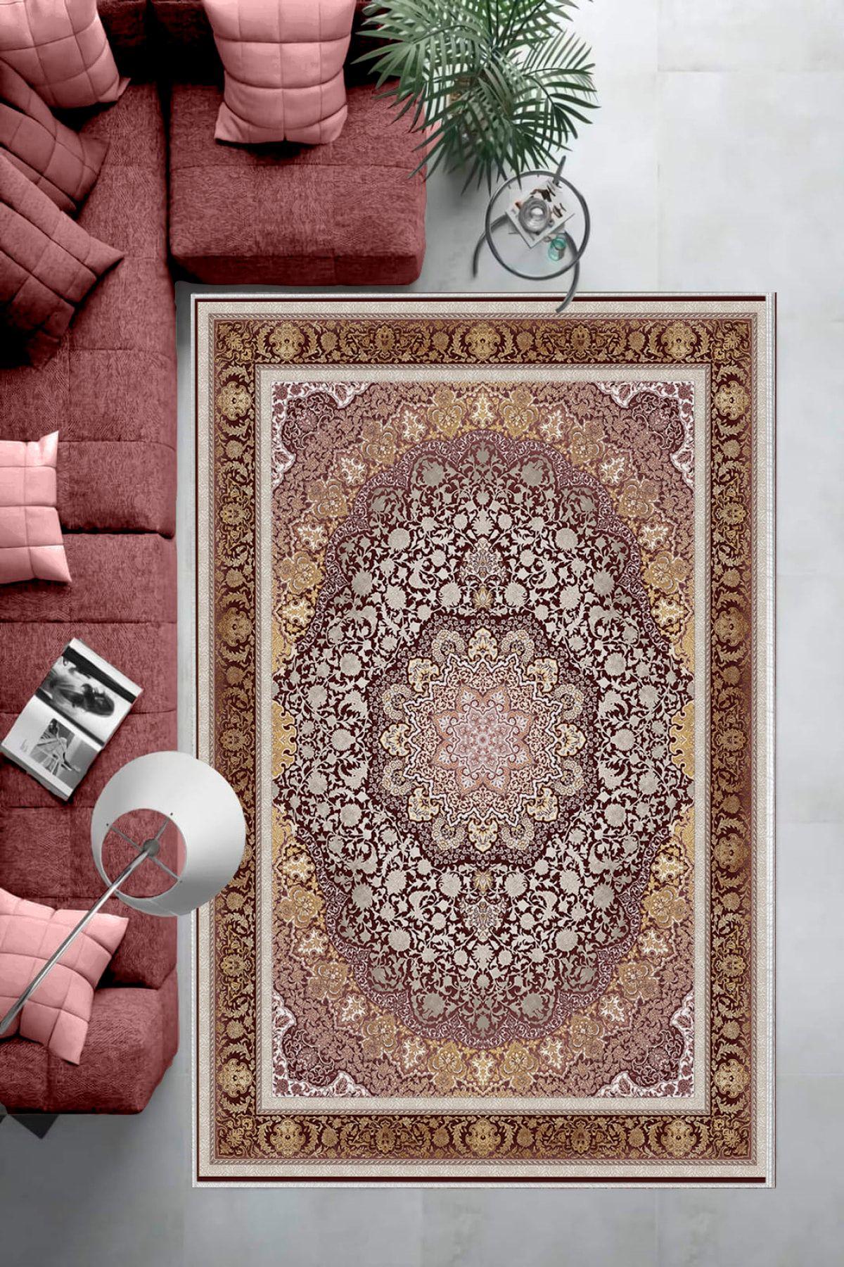 Aldora E4153 Çok Renkli 9 mm Deri Yıkanabilir İnce Kaymaz Dikdörtgen Makine Dokuma Salon Halısı 100x200 cm