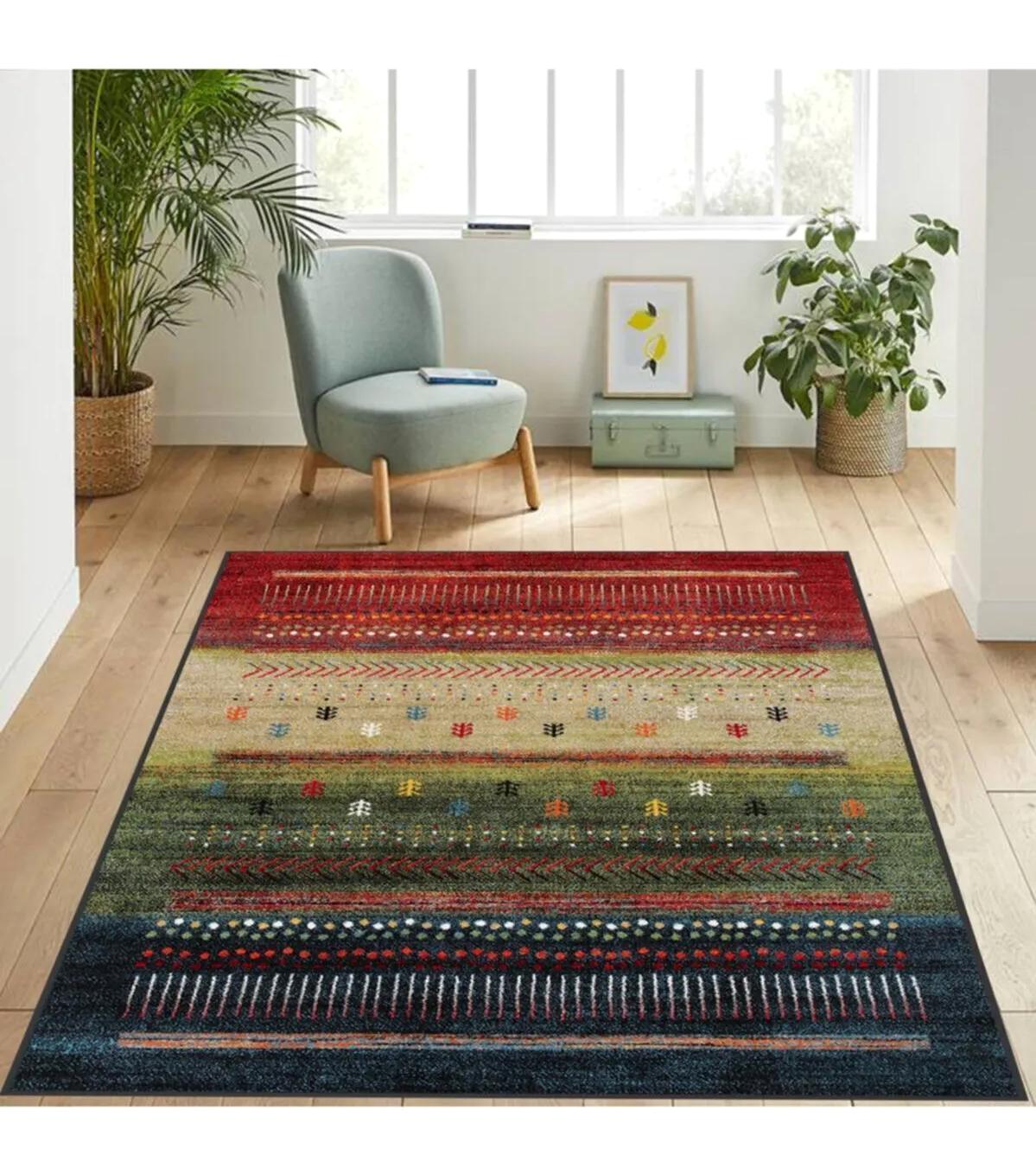Rovigo Home RVG1134 Çok Renkli 8 mm Polyester Antibakteriyel-Leke Tutmaz-Toz Tutmaz Yıkanabilir İnce Kaymaz Dot Taban Dikdörtgen Makine Dokuma Salon Halısı 120x180 cm