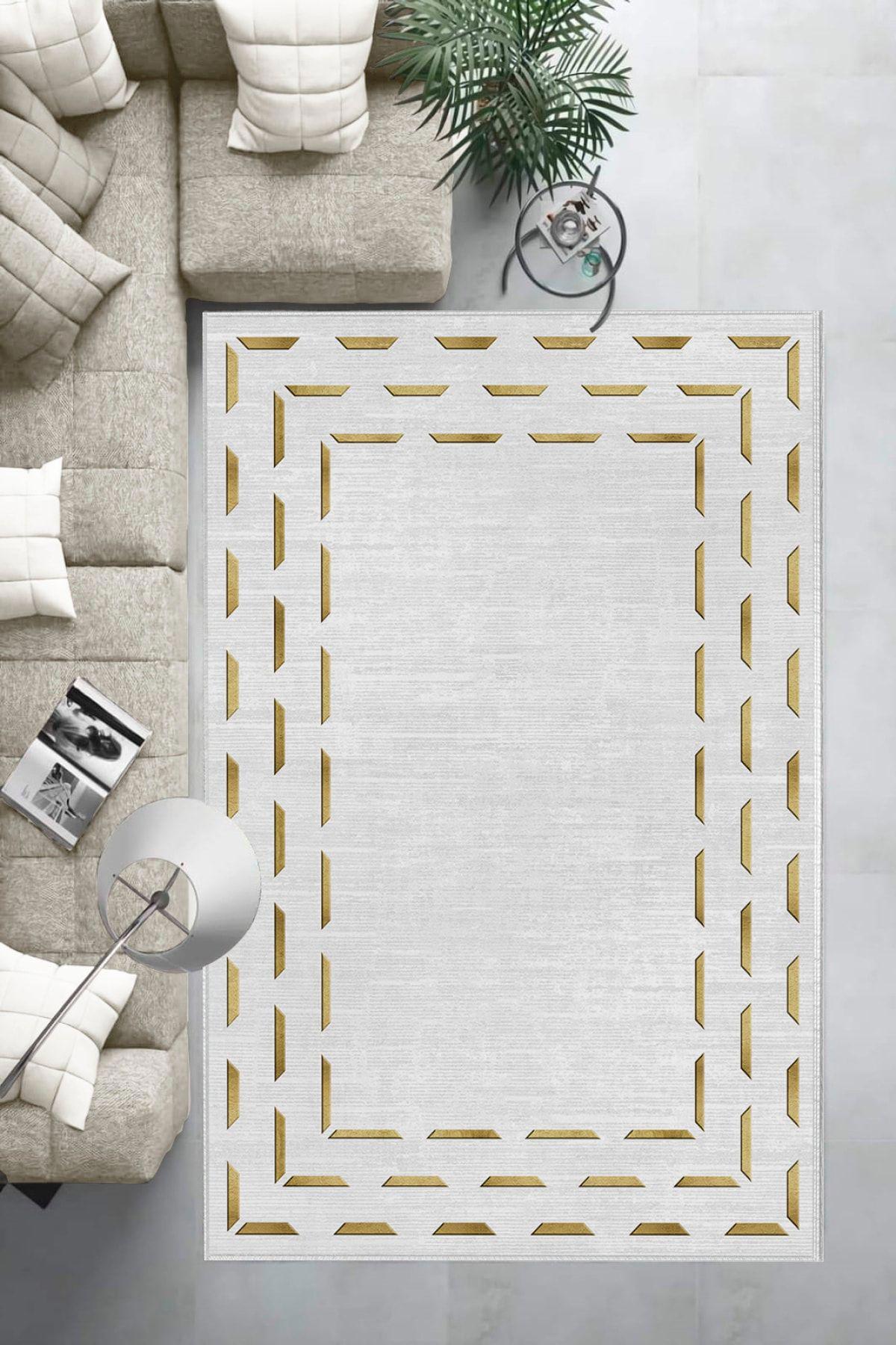 Aldora B1256 Beyaz 9 mm Deri Yıkanabilir Kaymaz Taban Dikdörtgen Makine Dokuma Salon Halısı 200x290 cm