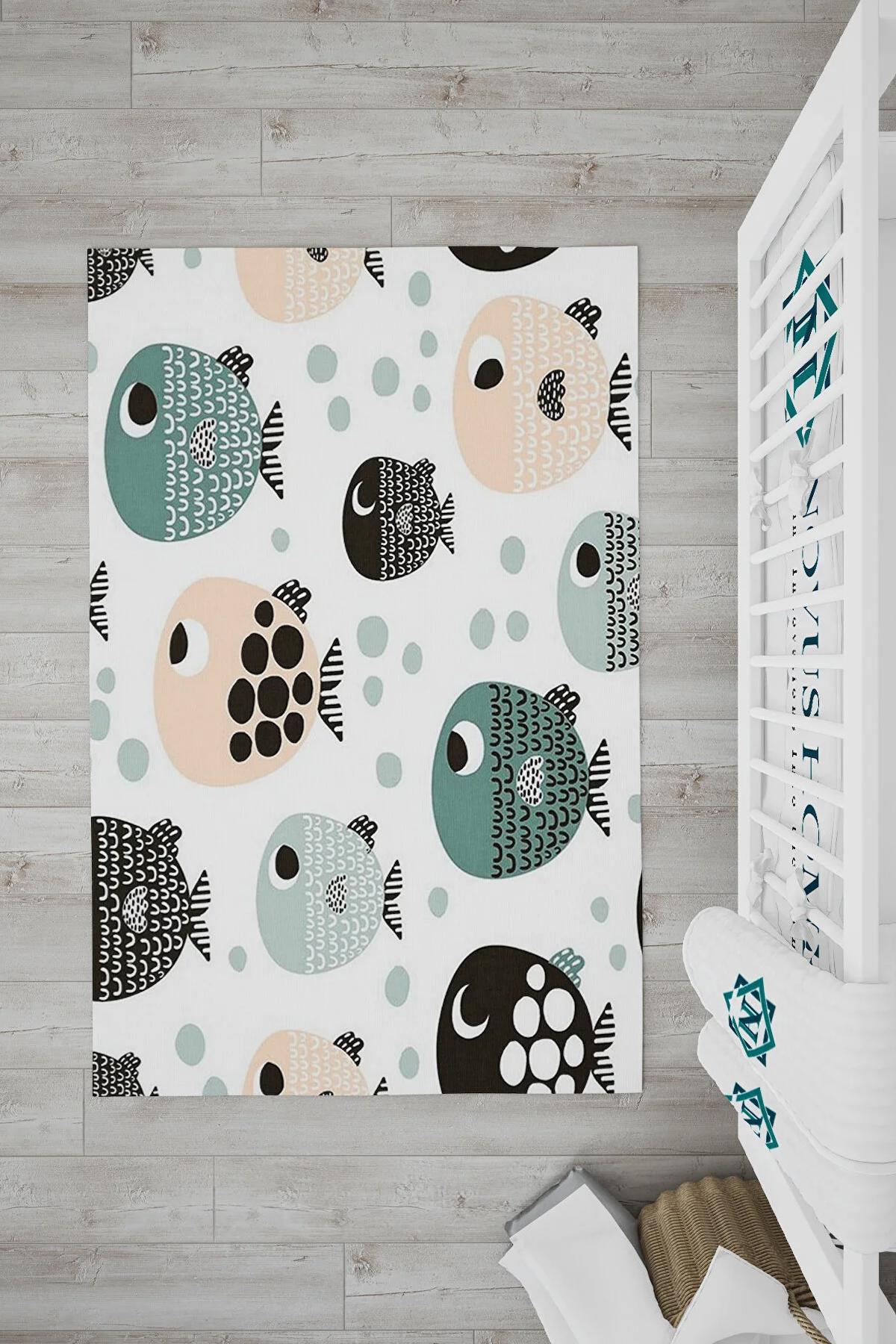 Novus Home Punto Serisi Çok Renkli 7 mm Polyester Antibakteriyel-Toz Tutmaz-Yalıtıma Yardımcı Yıkanabilir İnce Kaymaz Taban Dikdörtgen Makine Dokuma Çocuk Odası Halısı 100x200 cm