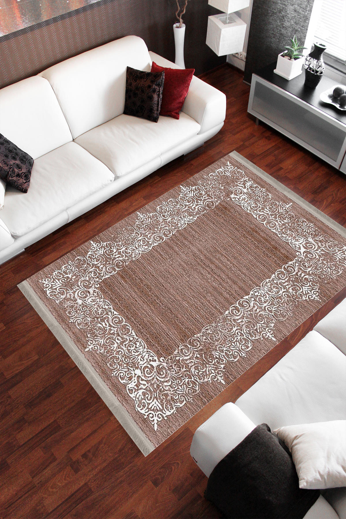 Homier Collection H-KS-3074A Kahverengi 7 mm Pamuk Antibakteriyel Yıkanabilir Orta Kaymaz Dot Taban Dikdörtgen Makine Dokuma Çocuk Odası Halısı 80x150 cm