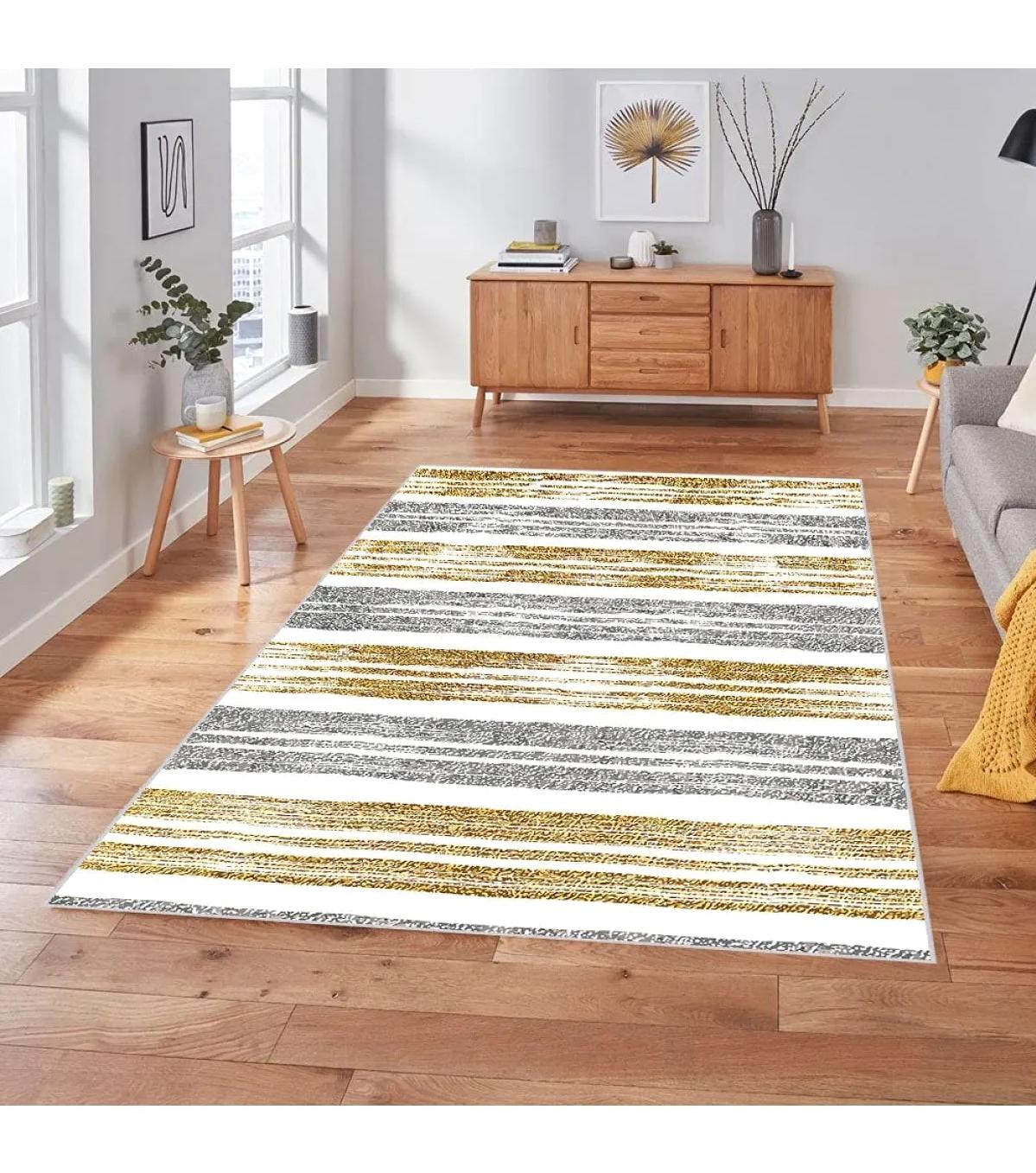 Rovigo Home RVG1850-SD127 Krem 8 mm Polyester Antibakteriyel-Leke Tutmaz-Toz Tutmaz Yıkanabilir İnce Kaymaz Dot Taban Dikdörtgen Makine Dokuma Salon Halısı 160x230 cm