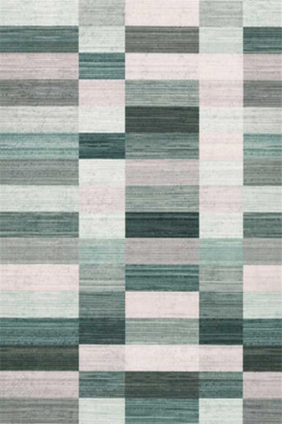 Hitit 4013 Yeşil 5 mm Polyester Leke Tutmaz Yıkanabilir İnce Kaymaz Dikdörtgen Makine Dokuma Salon Halısı 80x200 cm
