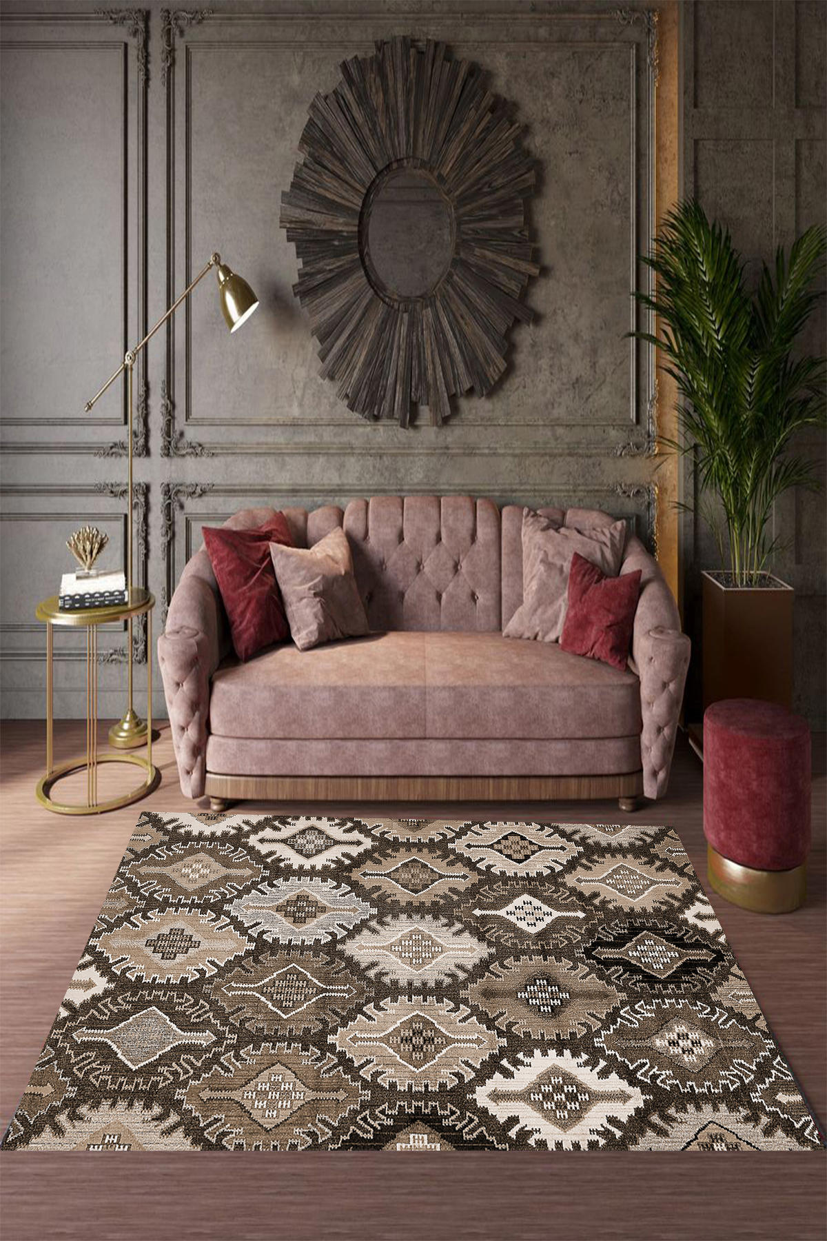 Aldora E4124 Çok Renkli 9 mm Deri Yıkanabilir Kaymaz Taban Dikdörtgen Makine Dokuma Salon Halısı 120x400 cm