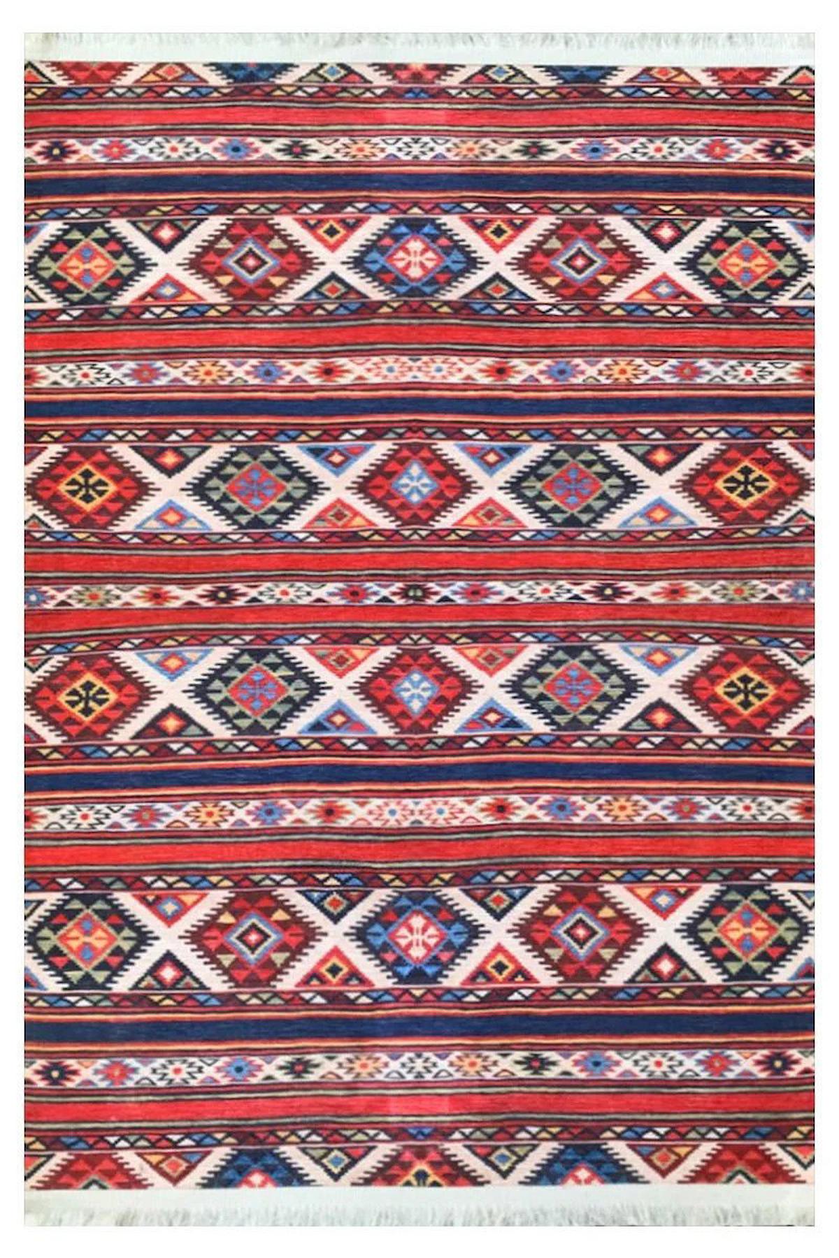 Prizma Home V6023 Çok Renkli Pamuk Toz Tutmaz Yıkanabilir Orta Dikdörtgen Makine Dokuma Oturma Odası-Salon Halısı 180x300 cm