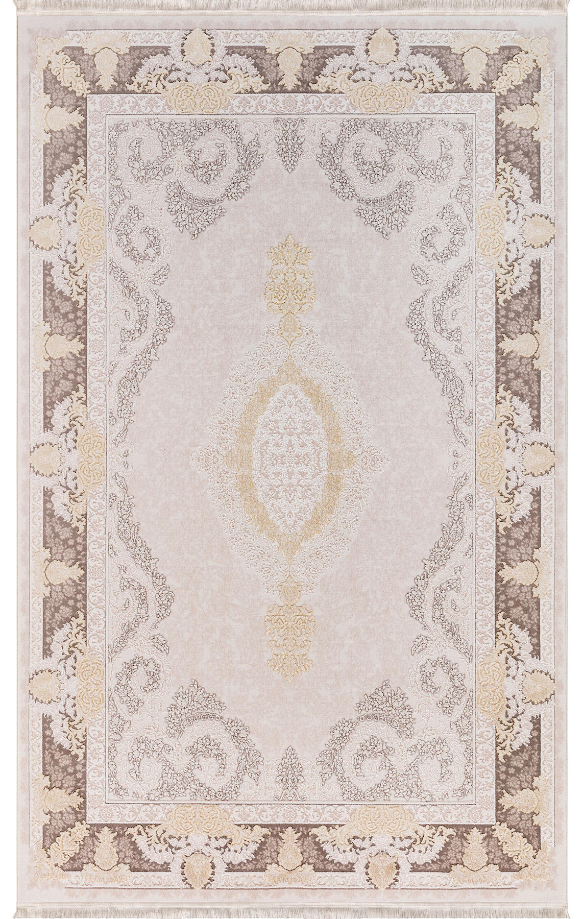 İpek Home Kazaz 2316A Bej 11 mm Akrilik Yıkanabilir Orta Kaymaz Pamuk Taban Dikdörtgen Makine Dokuma Antre-Çocuk Odası-Salon-Yatak Odası Halısı 160x230 cm