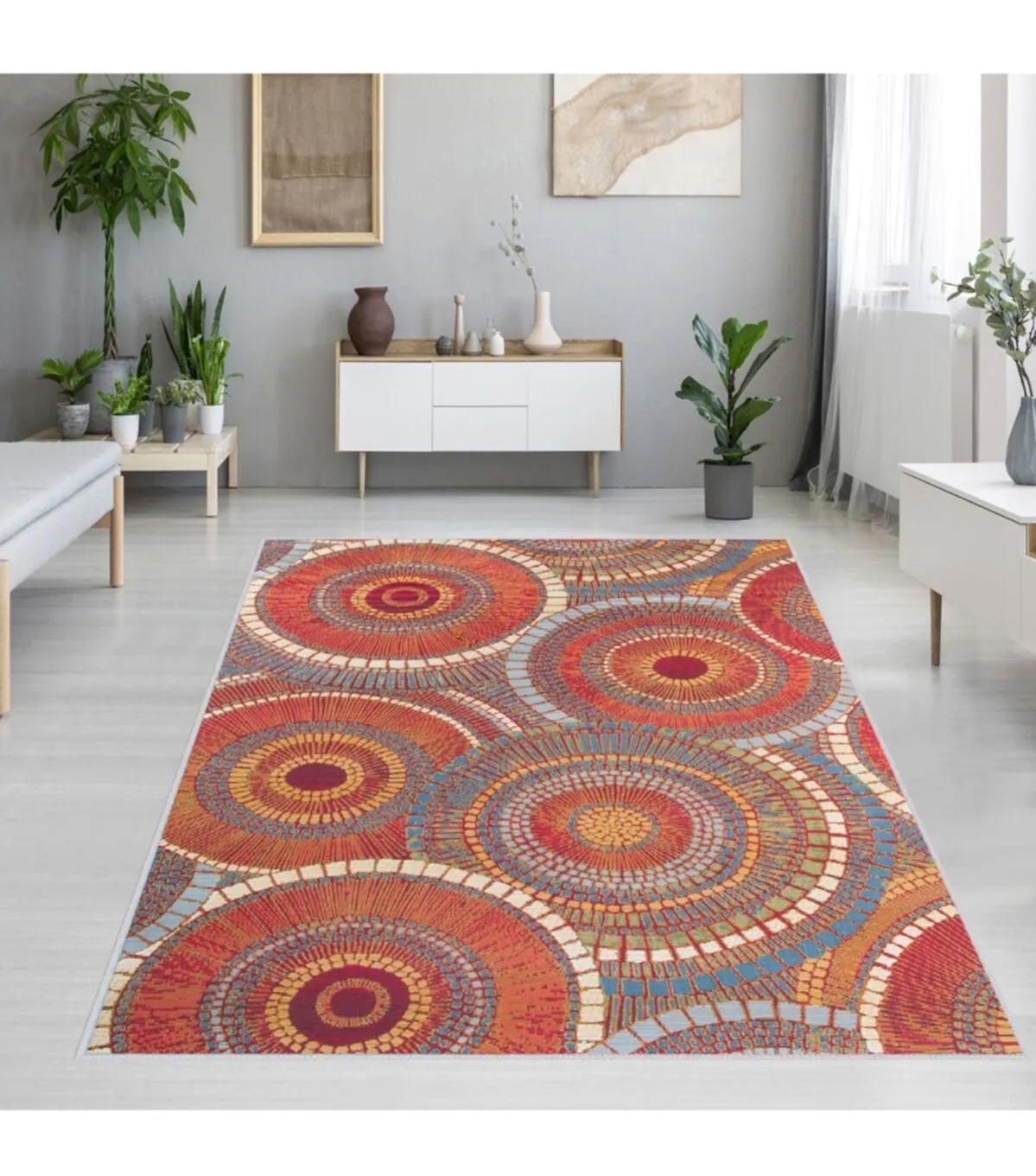 Rovigo Home RVG1109 Çok Renkli 8 mm Polyester Leke Tutmaz-Toz Tutmaz Yıkanabilir İnce Kaymaz Dot Taban Dikdörtgen Makine Dokuma Salon Halısı 160x230 cm