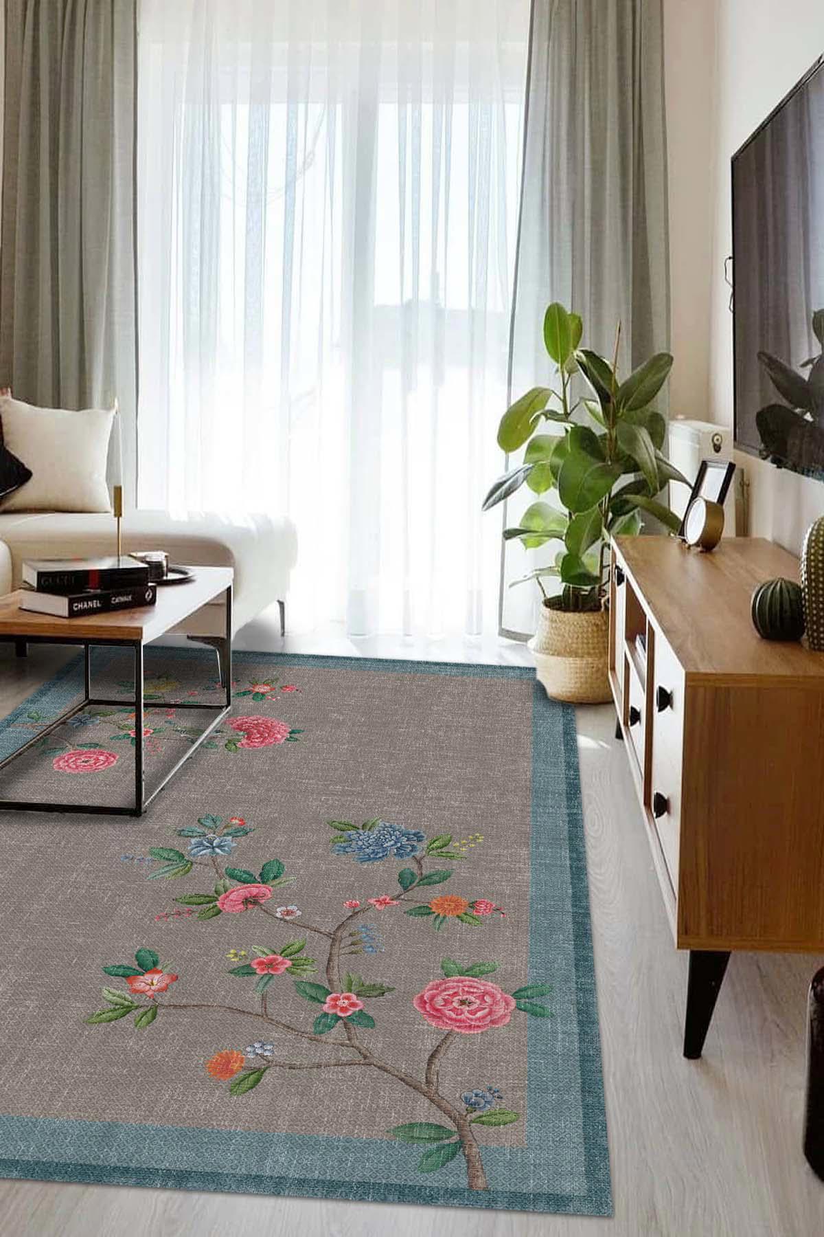 Latte Dizayn Joyce Krem 0.5 mm Pamuk Antibakteriyel Yıkanabilir İnce Kaymaz Pamuk Taban Dikdörtgen Makine Dokuma Salon Halısı 80x300 cm