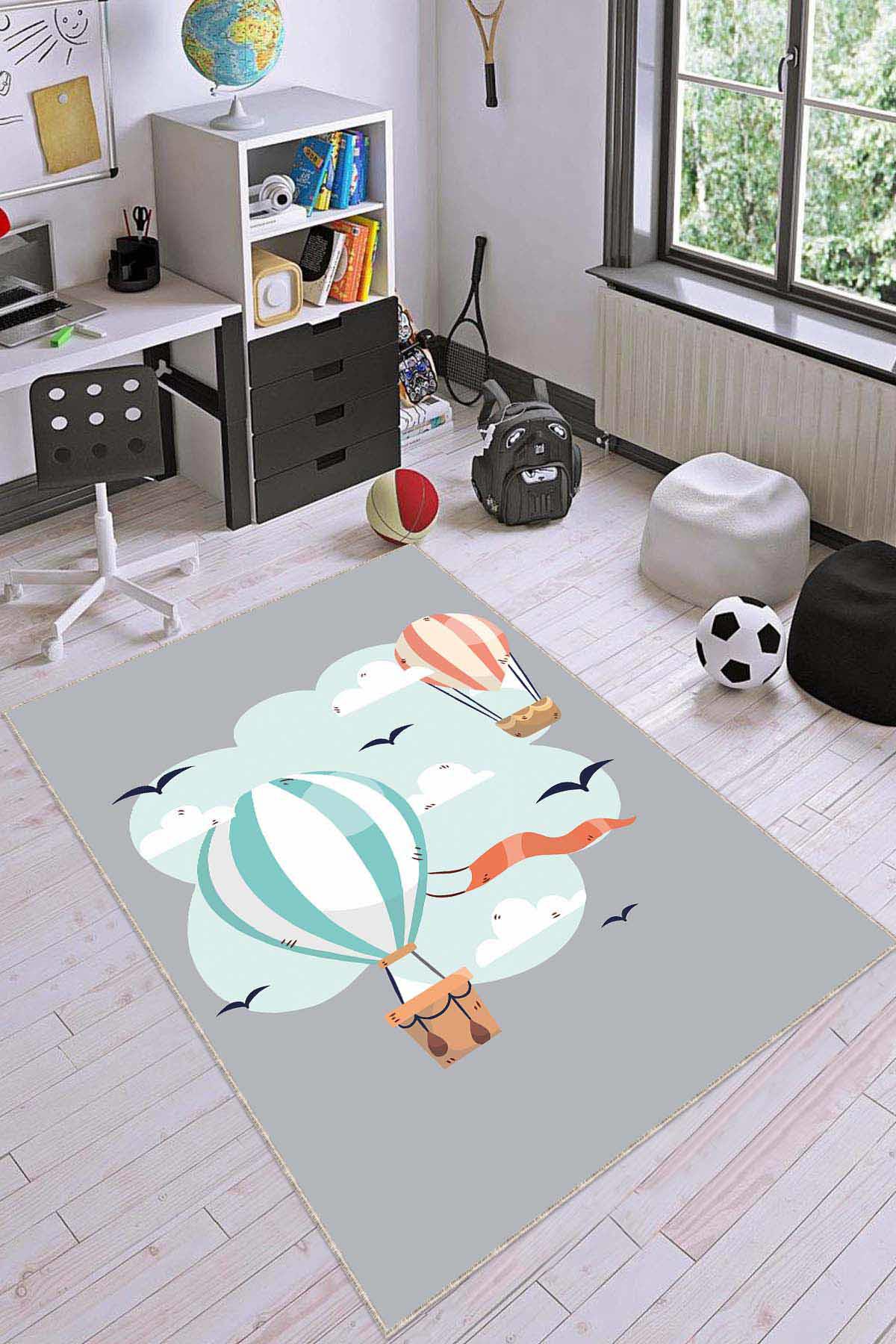 Viva Home AR1123 Gri 7 mm Mikropolyester Toz Tutmaz Yıkanabilir İnce Kaymaz Dot Taban Dikdörtgen Makine Dokuma Çocuk Odası Halısı 120x180 cm