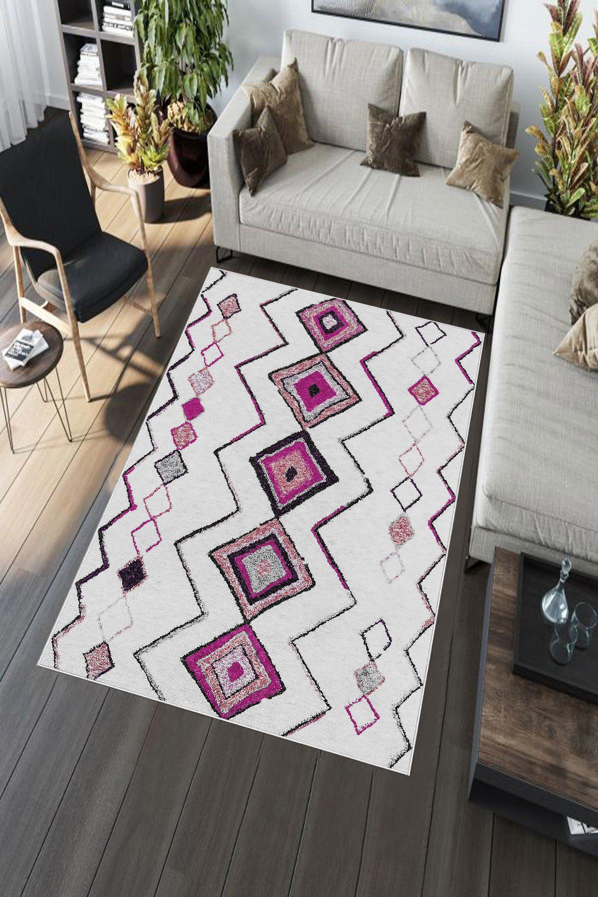 Aldora A292 Pembe 9 mm Deri Antibakteriyel Yıkanabilir İnce Kaymaz Dot Taban Dikdörtgen Makine Dokuma Salon Halısı 100x200 cm