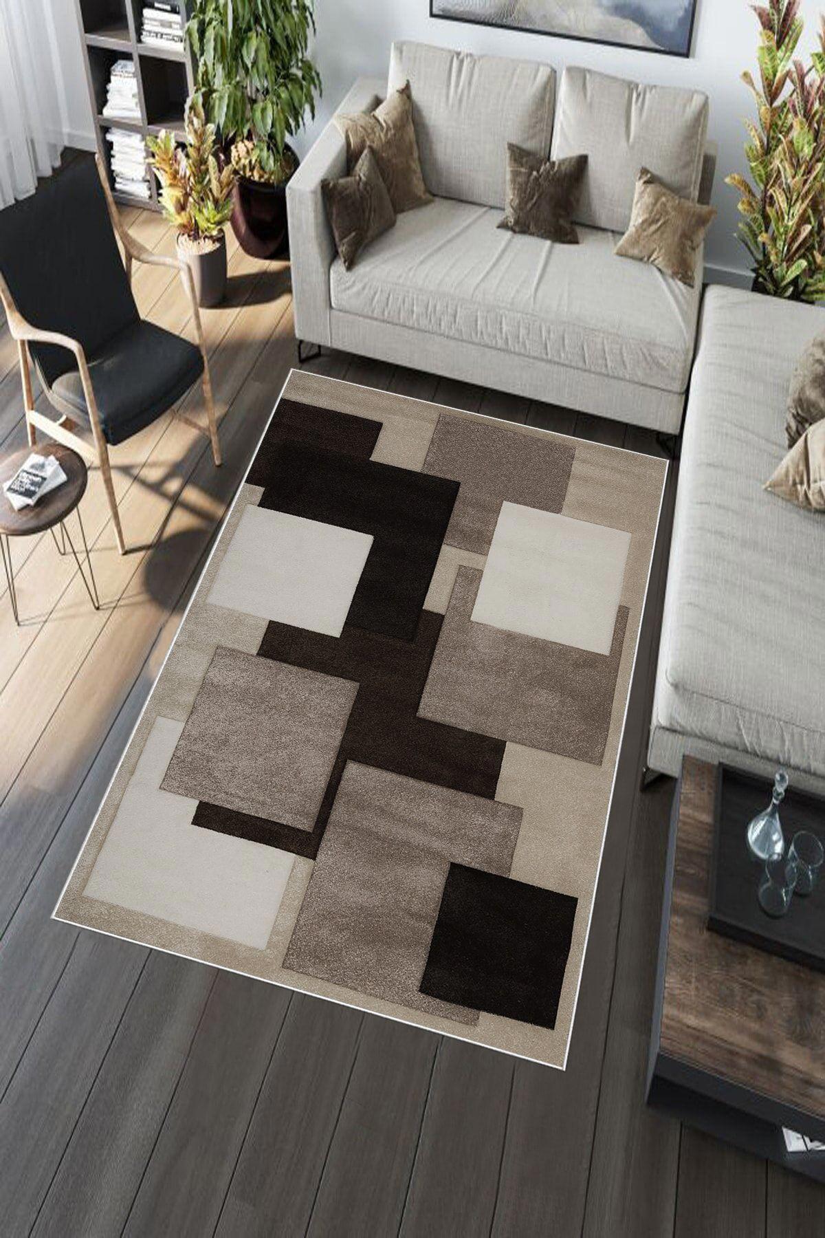 Aldora A234 Kahverengi 9 mm Deri Toz Tutmaz Yıkanabilir Orta Kaymaz Taban Dikdörtgen Makine Dokuma Salon Halısı 80x180 cm