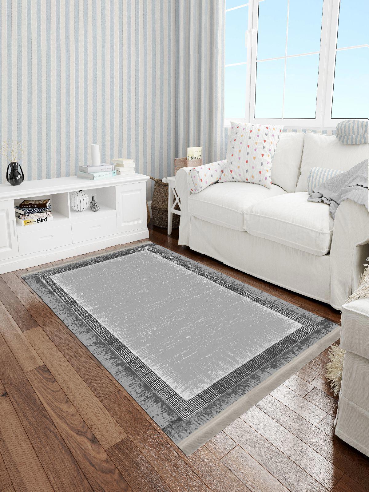 Enbe Collection E-MD0079A Krem 5 mm Pamuk Antibakteriyel Yıkanabilir Orta Kaymaz Dot Taban Dikdörtgen Makine Dokuma Oturma Odası Halısı 80x120 cm