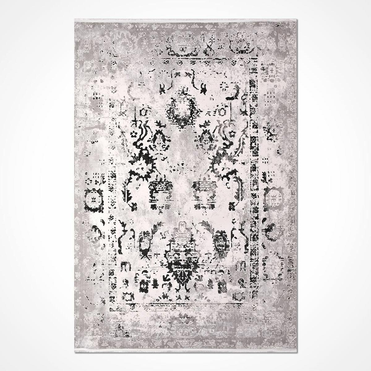 Crea Halı Silver 16557 Krem 6 mm Polyester Toz Tutmaz Yıkanabilir İnce Dikdörtgen Makine Dokuma Salon Halısı 80x150 cm