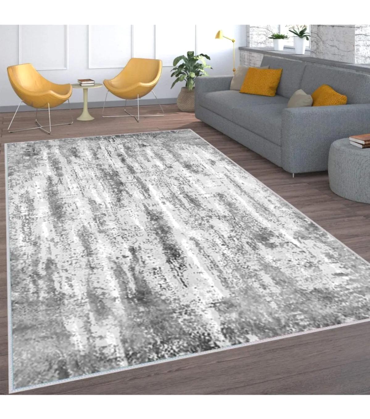 Rovigo Home RVG1574-HT468 Gri 8 mm Polyester Antibakteriyel-Leke Tutmaz-Toz Tutmaz Yıkanabilir İnce Kaymaz Dot Taban Dikdörtgen Makine Dokuma Salon Halısı 100x350 cm