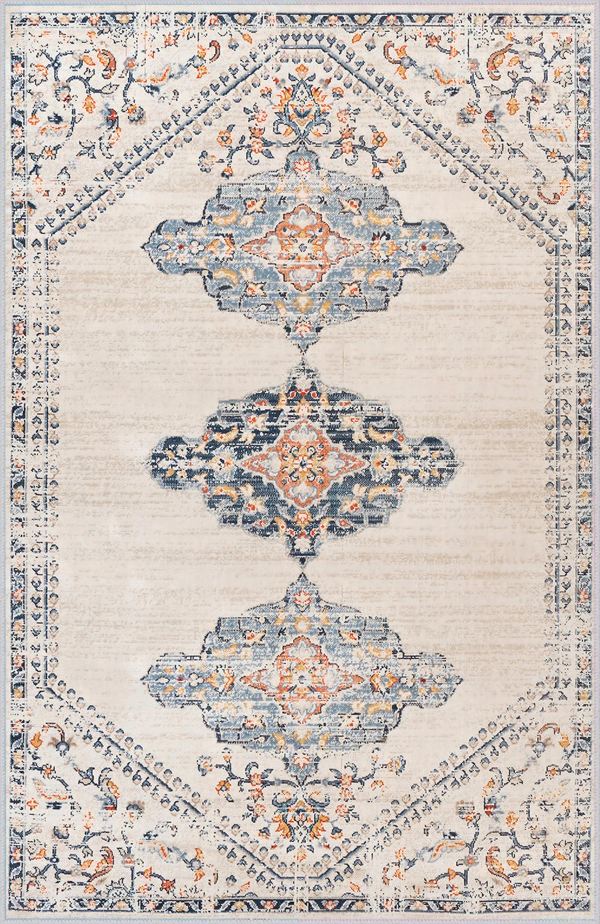 Rovigo Home RVG1717 Krem 8 mm Polyester Leke Tutmaz-Toz Tutmaz Yıkanabilir İnce Kaymaz Dot Taban Dikdörtgen Makine Dokuma Salon Halısı 160x230 cm