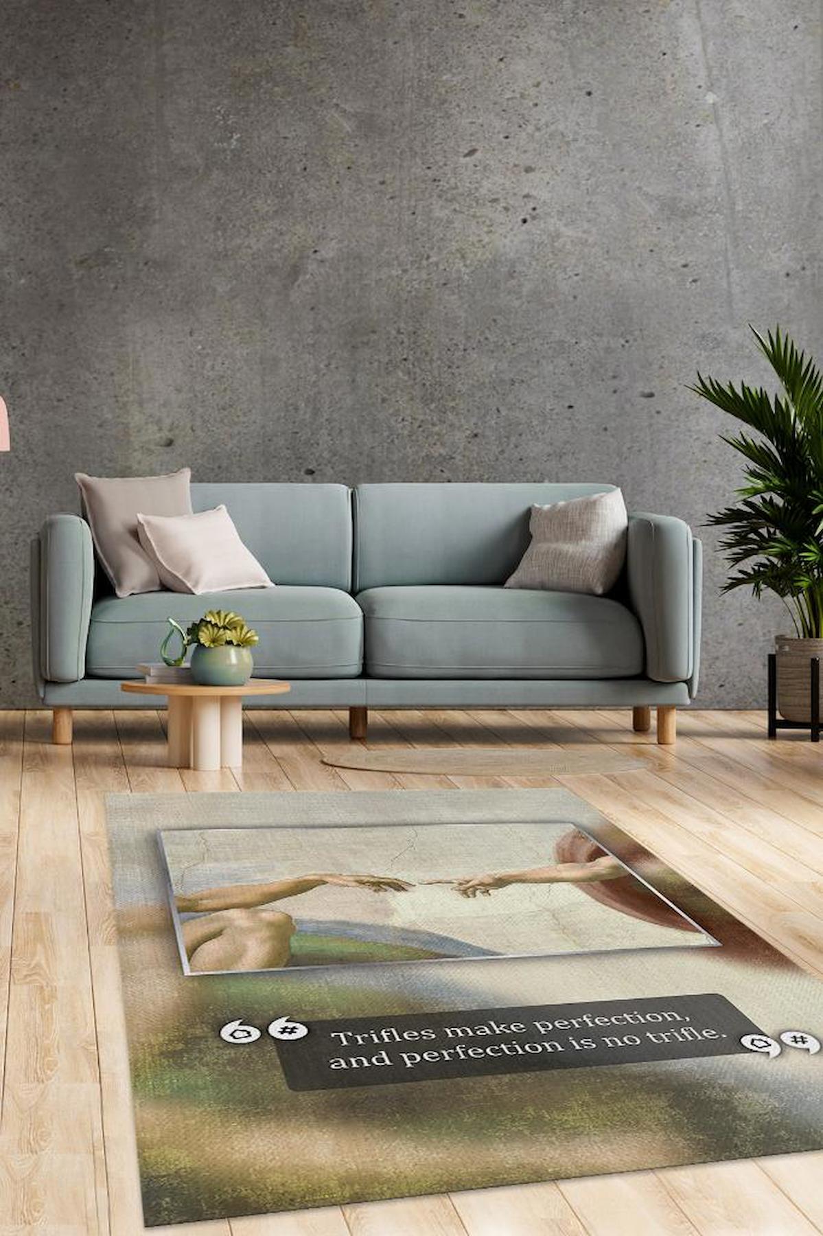 Homshtag Yaratılış Michelangelo Krem 4 mm Pamuk Antistatik Yıkanabilir İnce Kaymaz Dikdörtgen Makine Dokuma Salon Halısı 160x230 cm