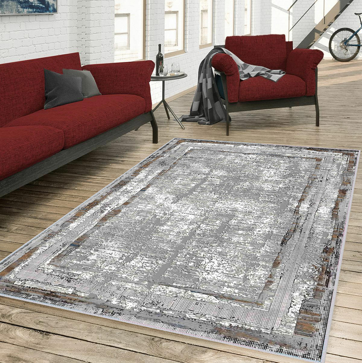 Rovigo Home RVG0379 Gri 8 mm Polyester Antibakteriyel-Leke Tutmaz-Toz Tutmaz Yıkanabilir İnce Kaymaz Dot Taban Dikdörtgen Makine Dokuma Salon Halısı 200x250 cm