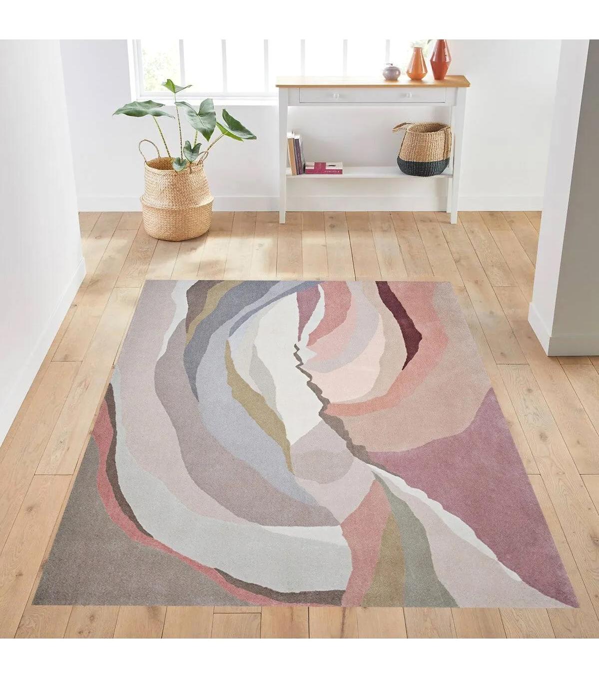 Rovigo Home RVG0226 Çok Renkli 8 mm Polyester Antibakteriyel-Leke Tutmaz-Toz Tutmaz Yıkanabilir İnce Kaymaz Dot Taban Dikdörtgen Makine Dokuma Salon Halısı 80x150 cm