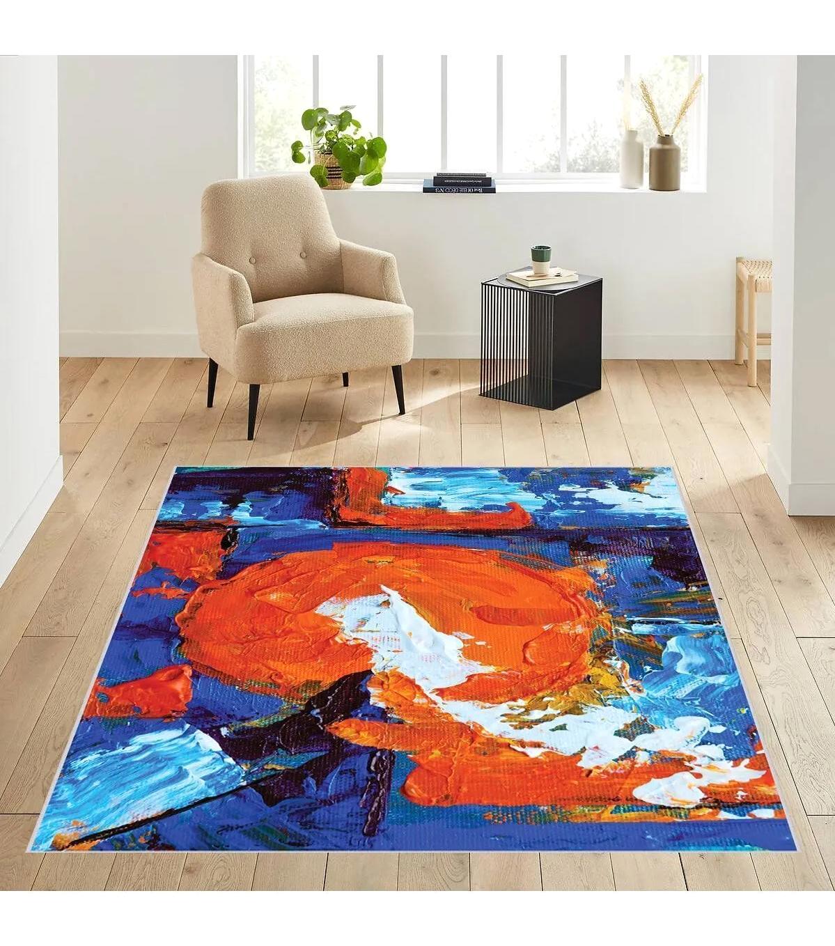 Rovigo Home RVG1879-SD149 Çok Renkli 8 mm Polyester Antibakteriyel-Leke Tutmaz-Toz Tutmaz Yıkanabilir İnce Kaymaz Dot Taban Dikdörtgen Makine Dokuma Salon Halısı 140x200 cm
