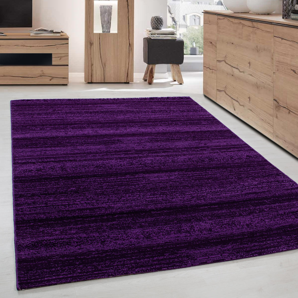 Wide Shop Lila 8 mm Polipropilen Antibakteriyel Yıkanabilir İnce Kaymaz Jüt Taban Dikdörtgen Makine Dokuma Salon Halısı 80x150 cm