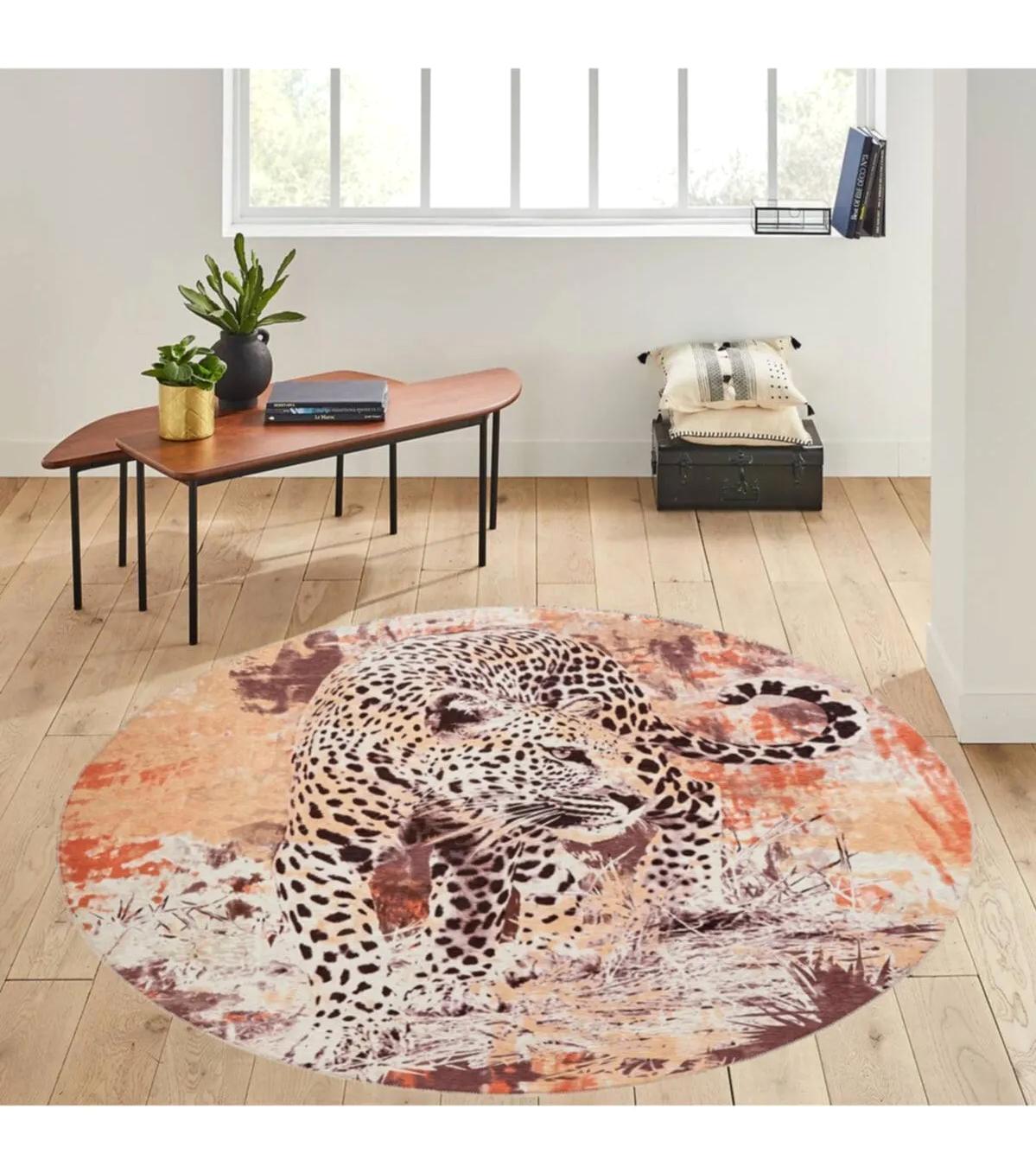 Rovigo Home RVG7183 Çok Renkli 8 mm Polyester Antibakteriyel-Leke Tutmaz-Toz Tutmaz Yıkanabilir İnce Kaymaz Dot Taban Yuvarlak Makine Dokuma Salon Halısı 140x200 cm