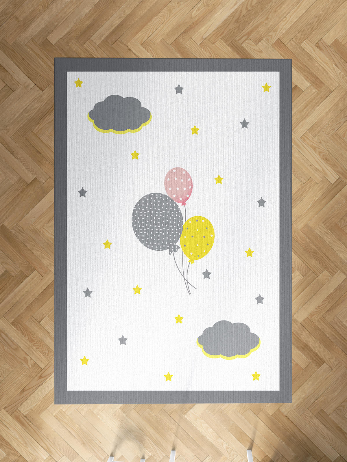 Mekta Home Balon Krem 10 mm Antibakteriyel Yıkanabilir İnce Kaymaz Dot Taban Dikdörtgen Makine Dokuma Çocuk Odası Halısı 100x200 cm